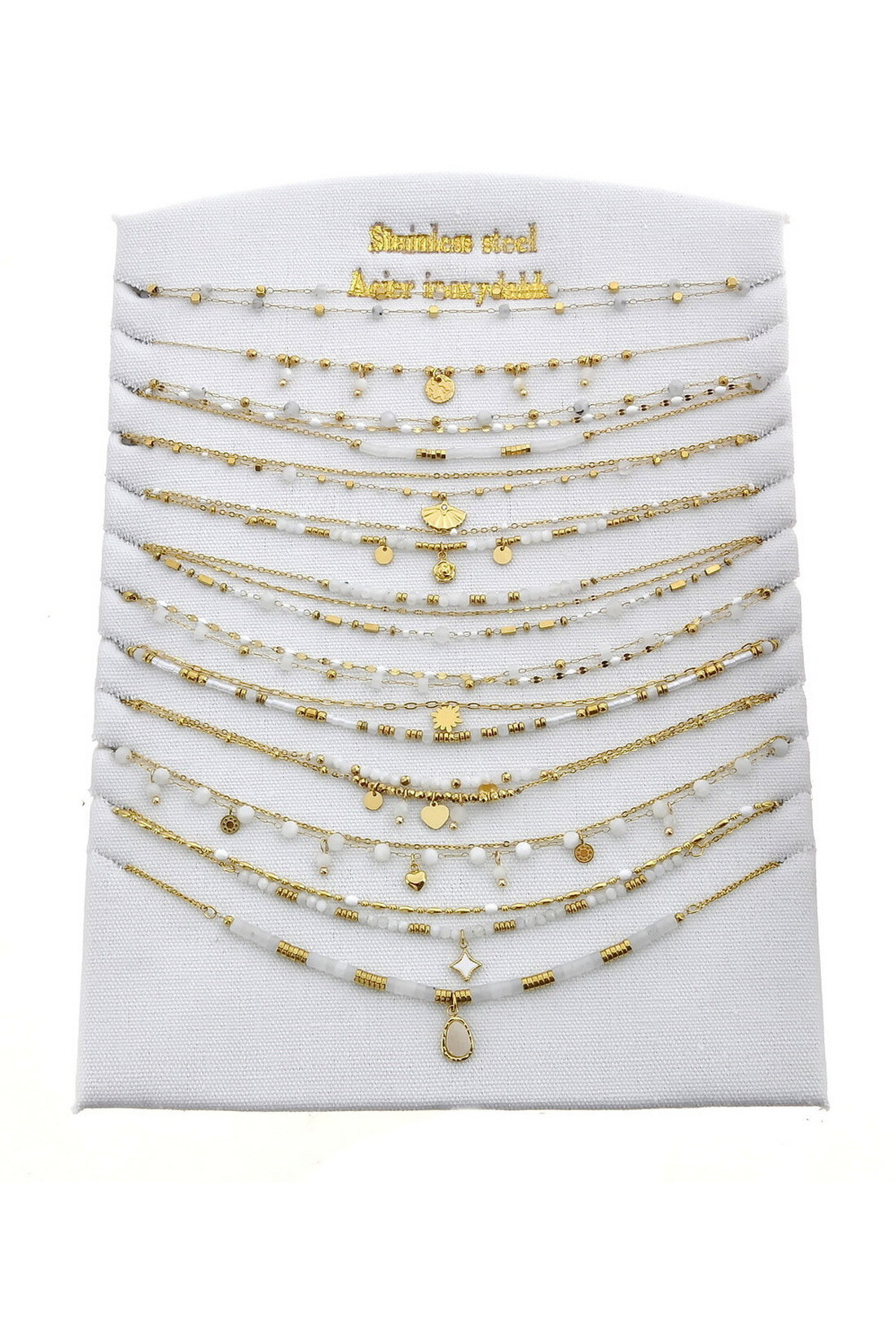 Grossiste LILY CONTI - Lot de 12 colliers-Acier inoxydable-Pierres naturelles