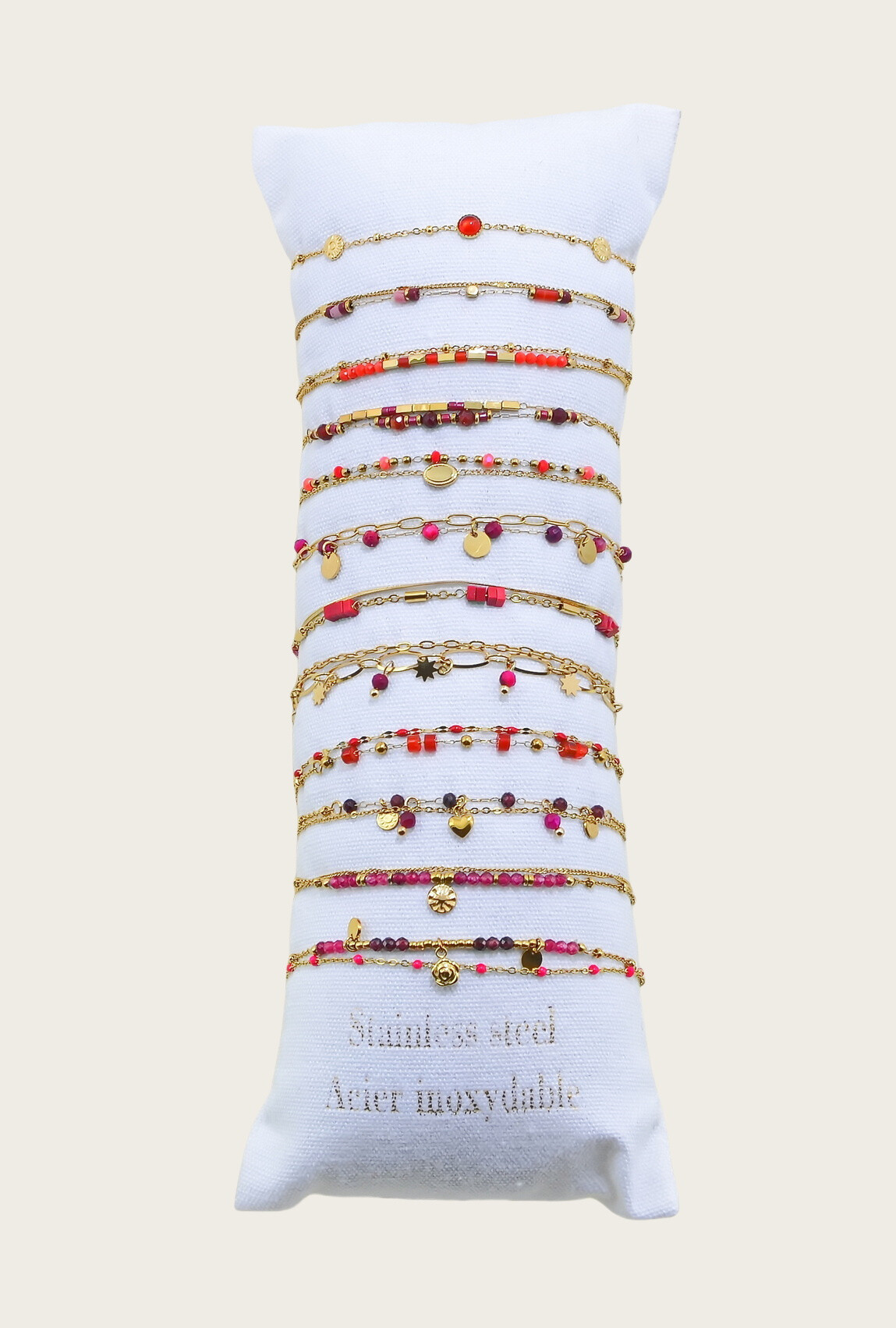 Großhändler LILY CONTI - Set aus 12 Armbändern - Edelstahl, Natursteine und andere Materialien