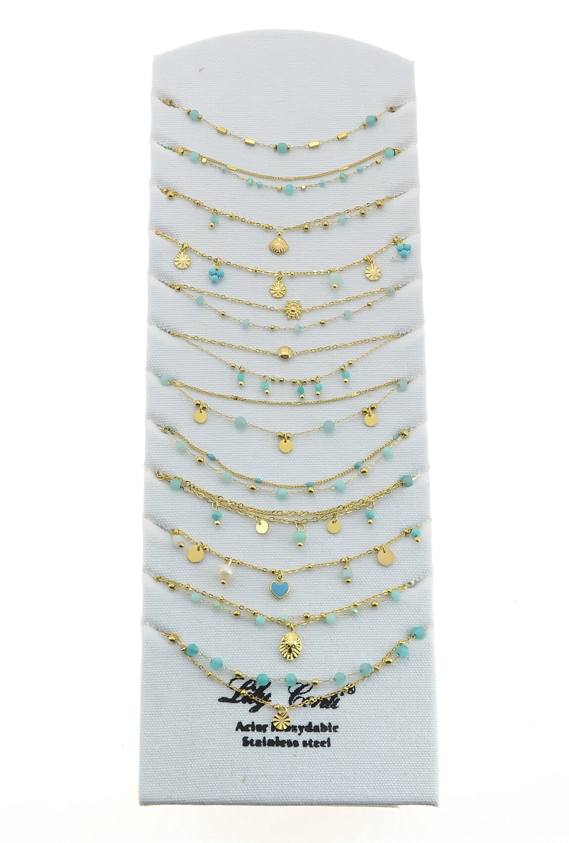 Grossiste LILY CONTI - Lot de 12 Chaînes chevilles-Acier inoxydable-Pierres naturelles