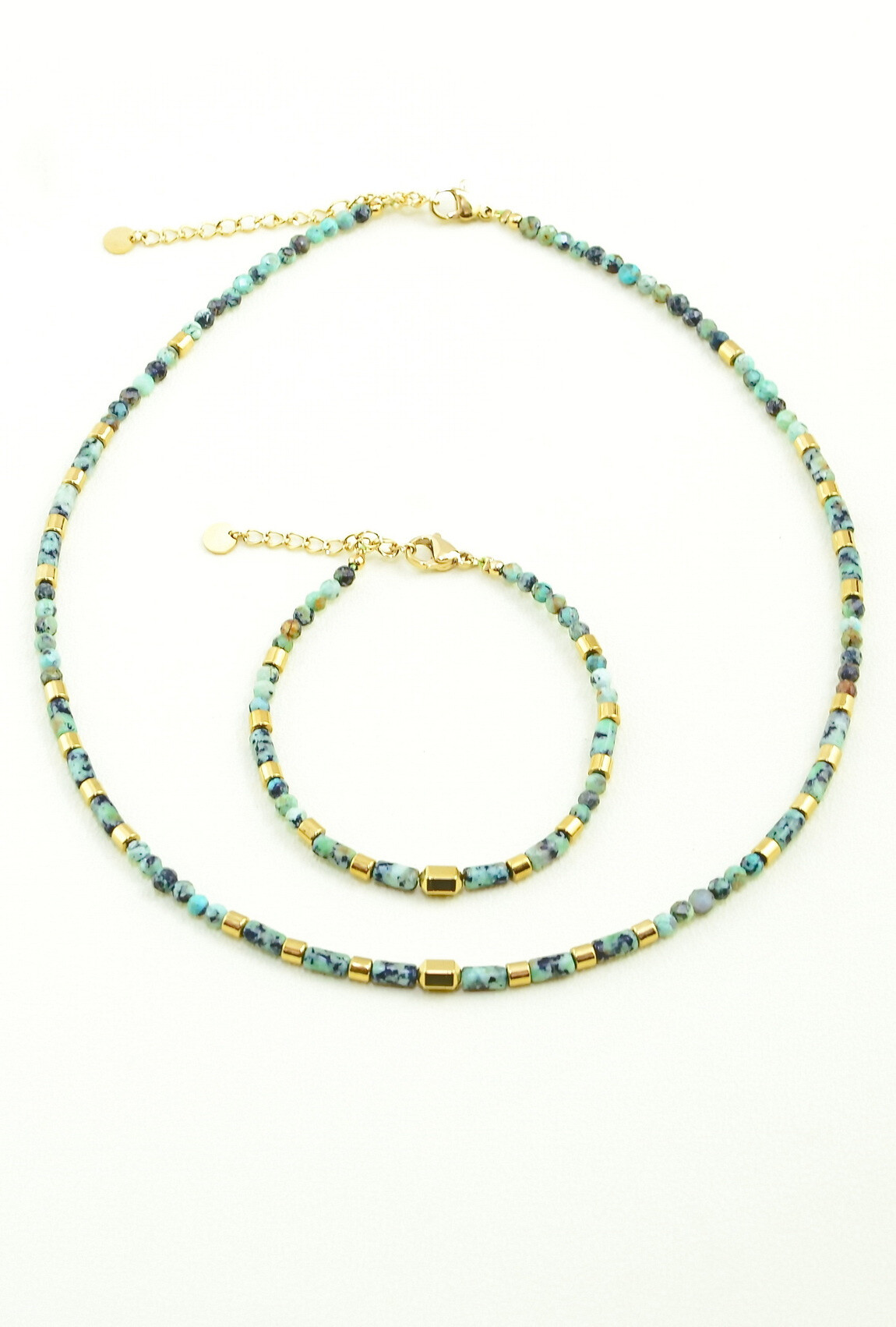 Grossiste LILY CONTI - Parure collier et bracelet – Acier inoxydable et pierres naturelles