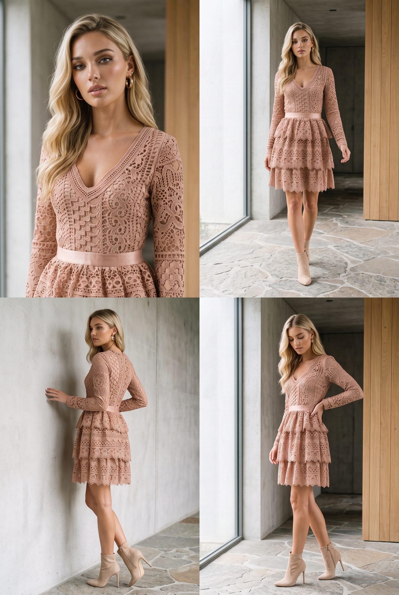 Grossiste Lily Mcbee - Robe Courte en Dentelle Crochet Structurée - Nude