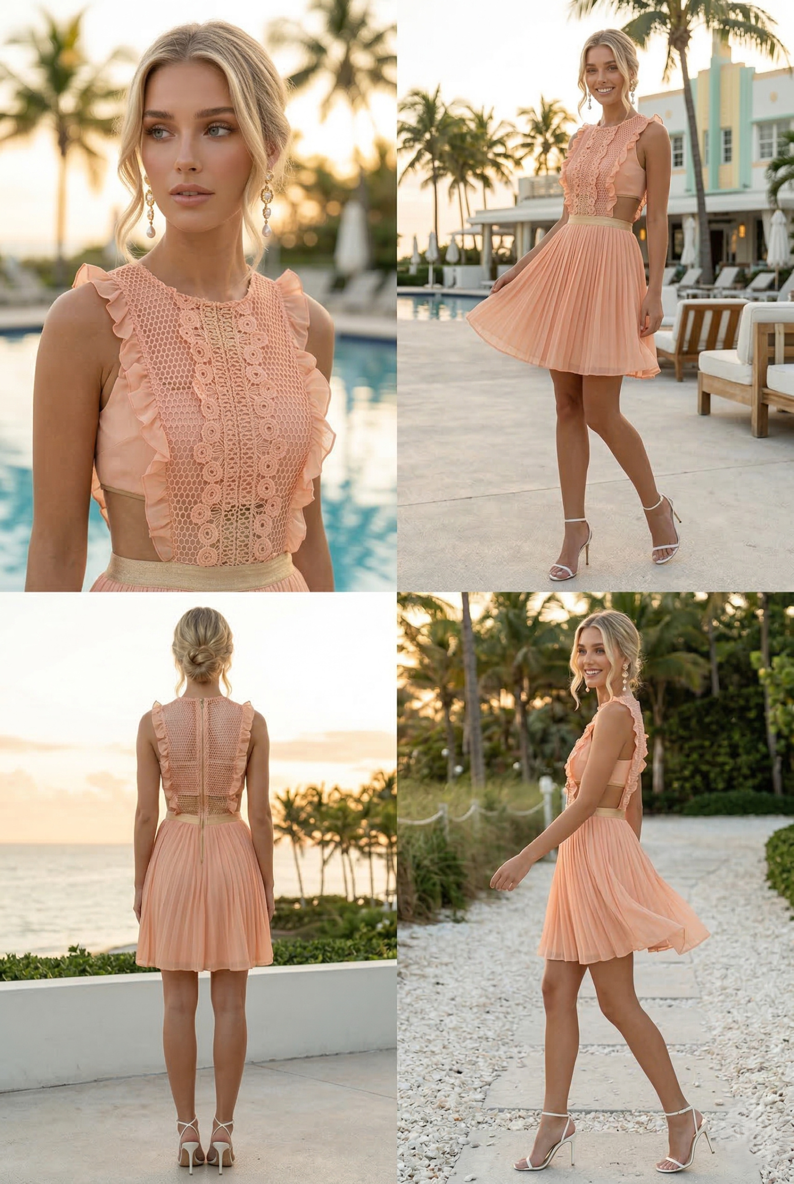 Mayorista Lily Mcbee - Vestido Coralie – Guipur Geométrico & Falda Plisada