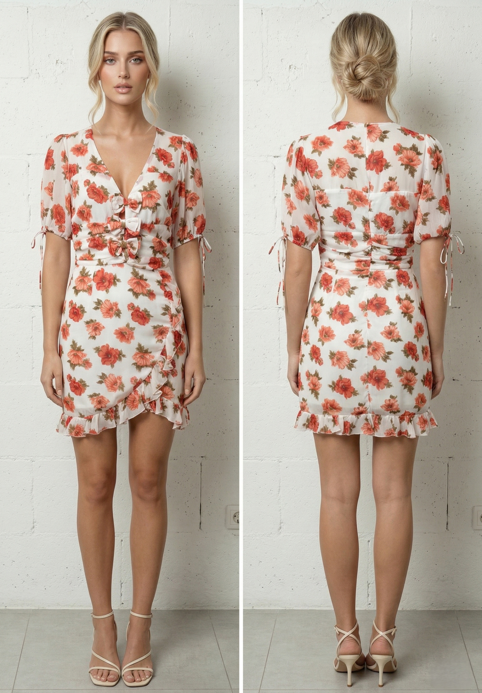 Grossiste Lily Mcbee - Robe Courte Fleurie à Volants et Détails Noués