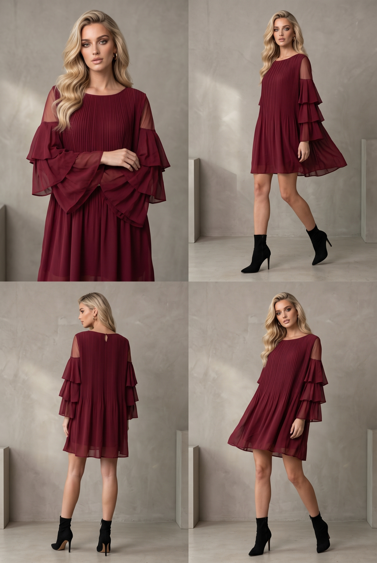 Grossista Lily Mcbee - Abito a Trapezio Pieghettato con Maniche a Balze