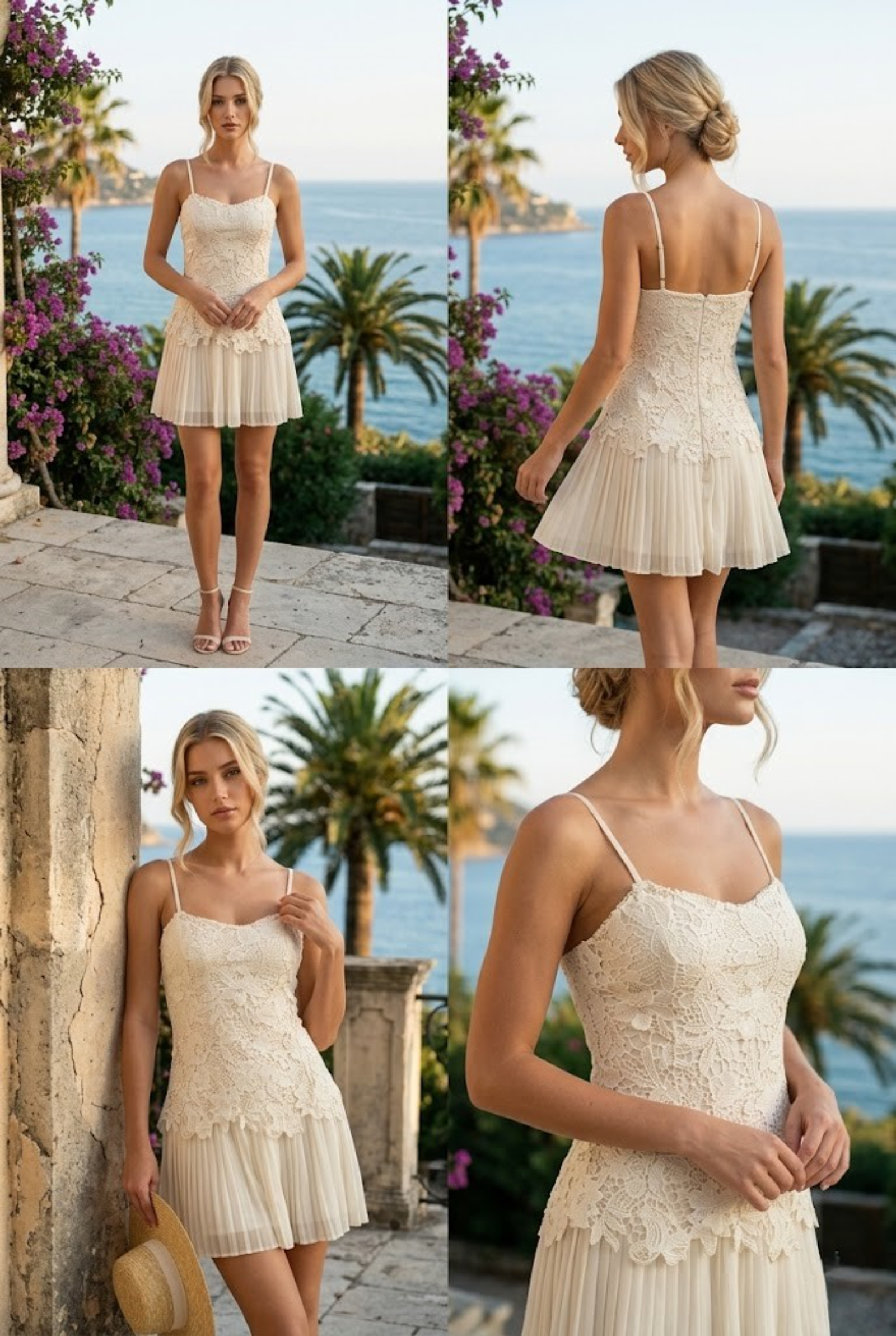 Short Powder Pink Lace Cocktail Dress with Pleated Skirt | Paris Fashion  Shops