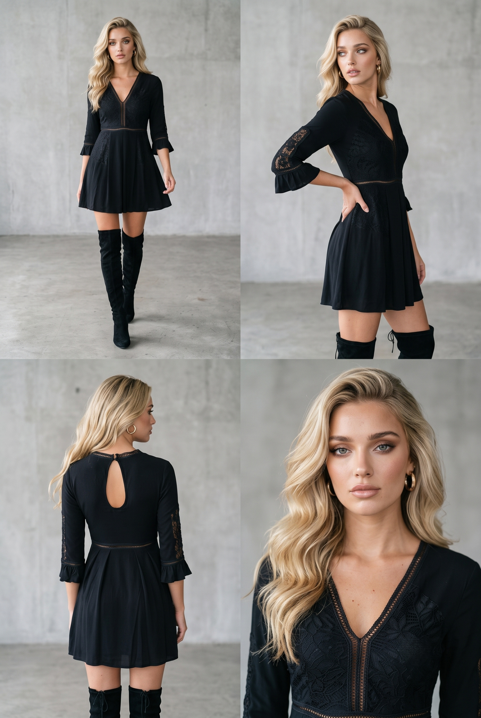 black skater dress with 3 4 sleeves Karen Kane 3/4 Sleeve Fit & Flare Dress in Black Medium