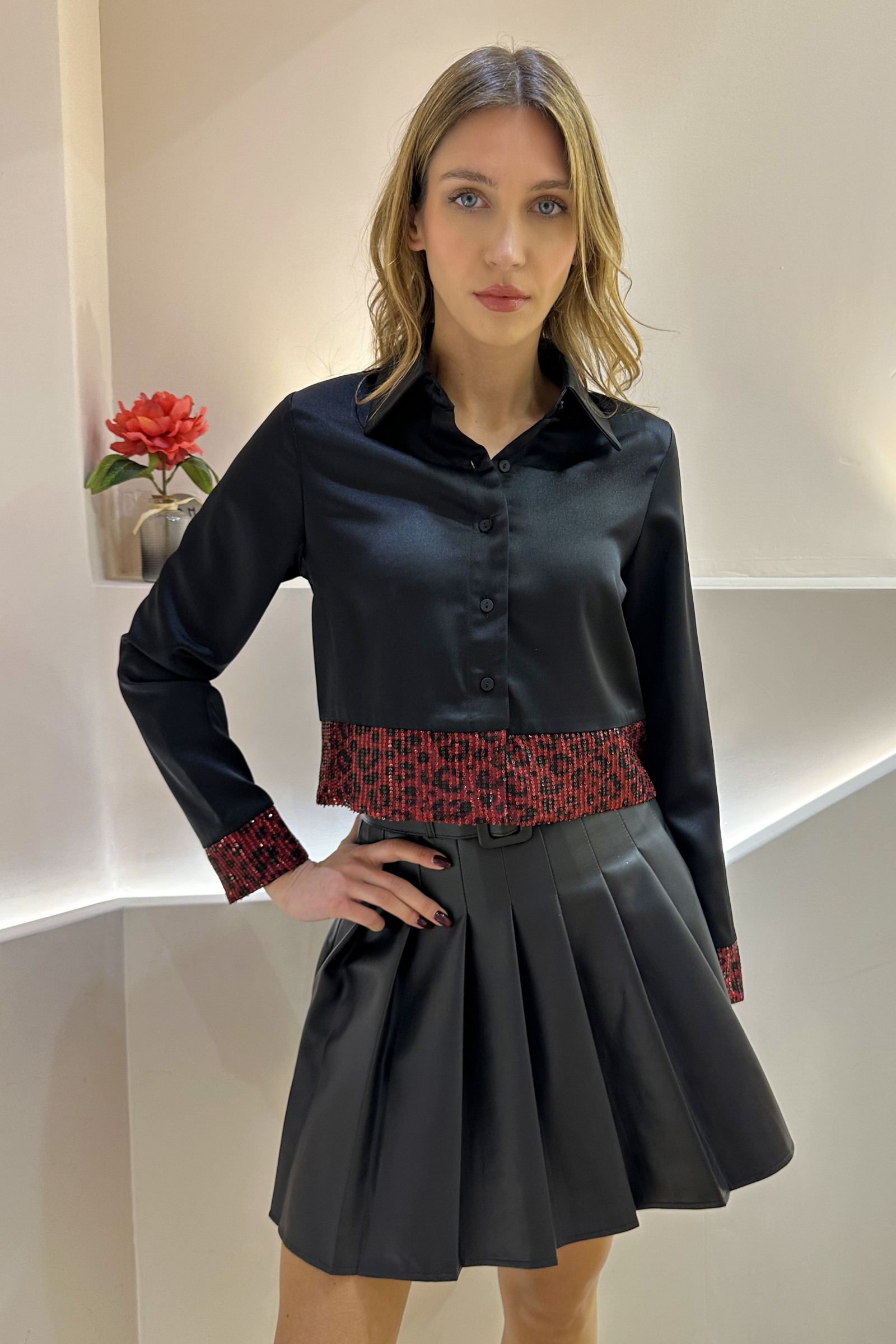Wholesaler Lily White - Sequined heavy satin shirt