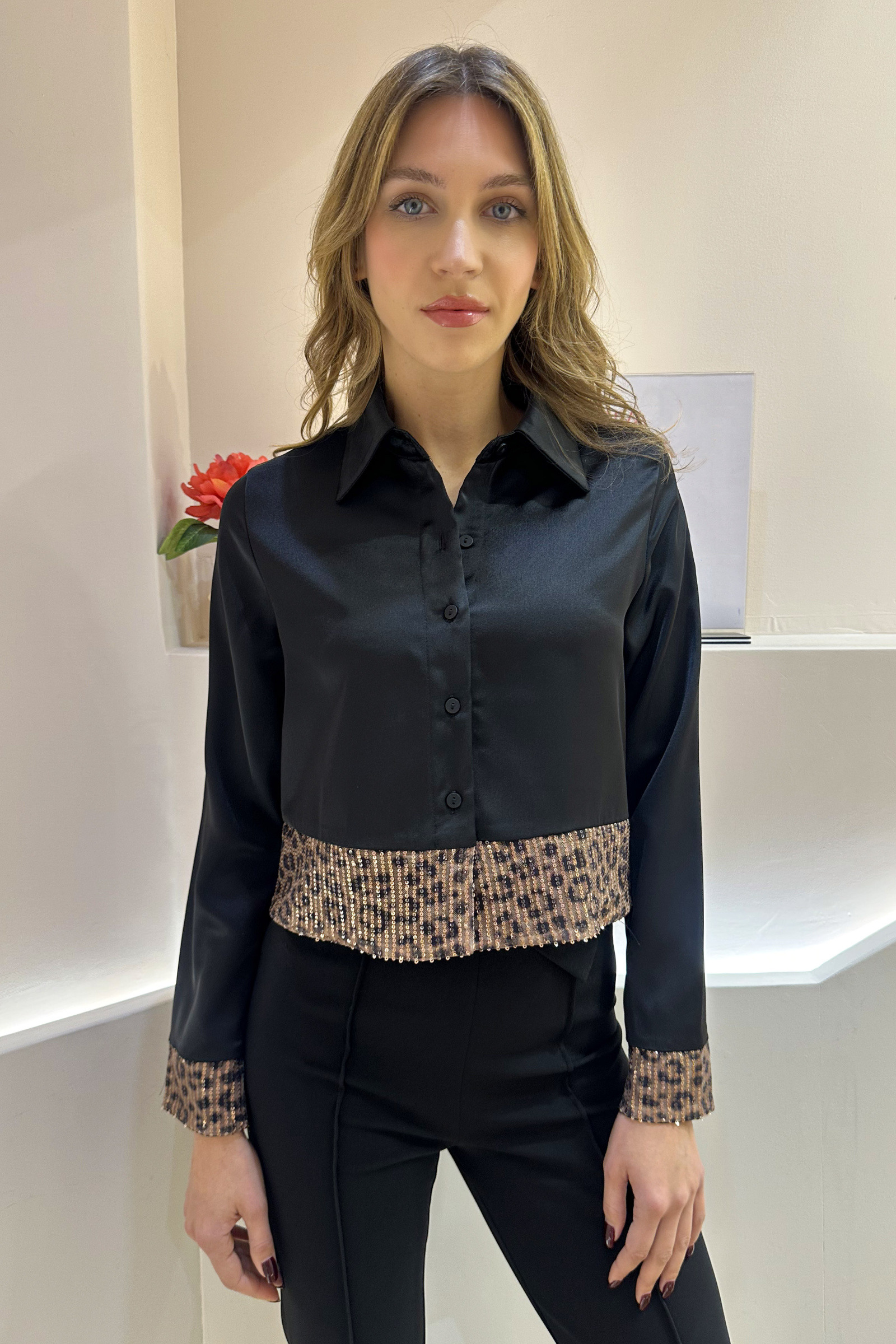 Wholesaler Lily White - Sequined heavy satin shirt