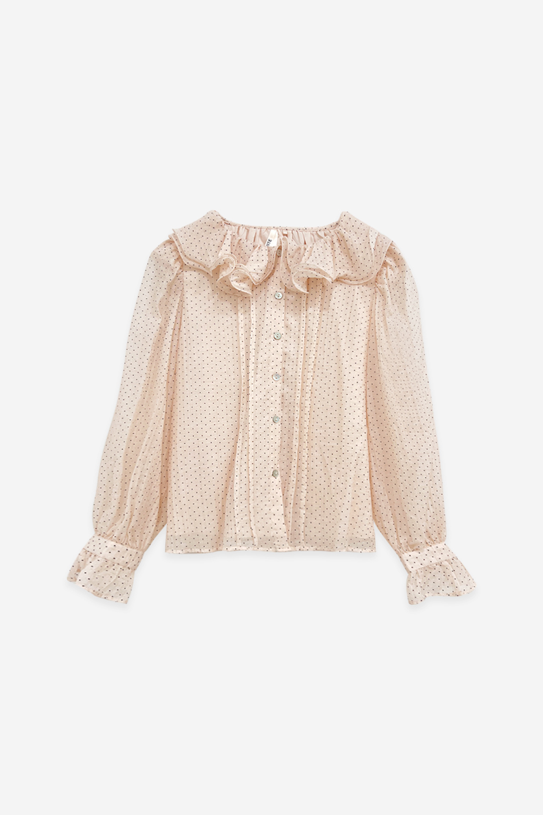Grossiste ELLI WHITE - Chemise plissée à pois et col volanté