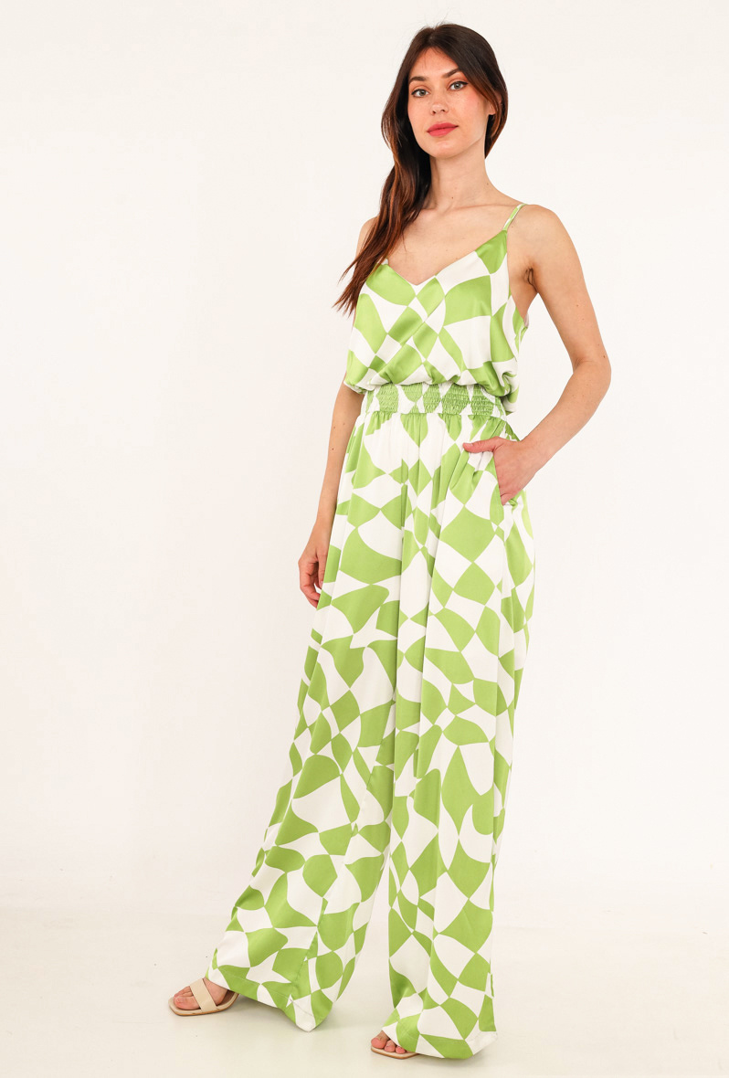 Grossiste Lily White - Combinaison à bretelle imprimé damier