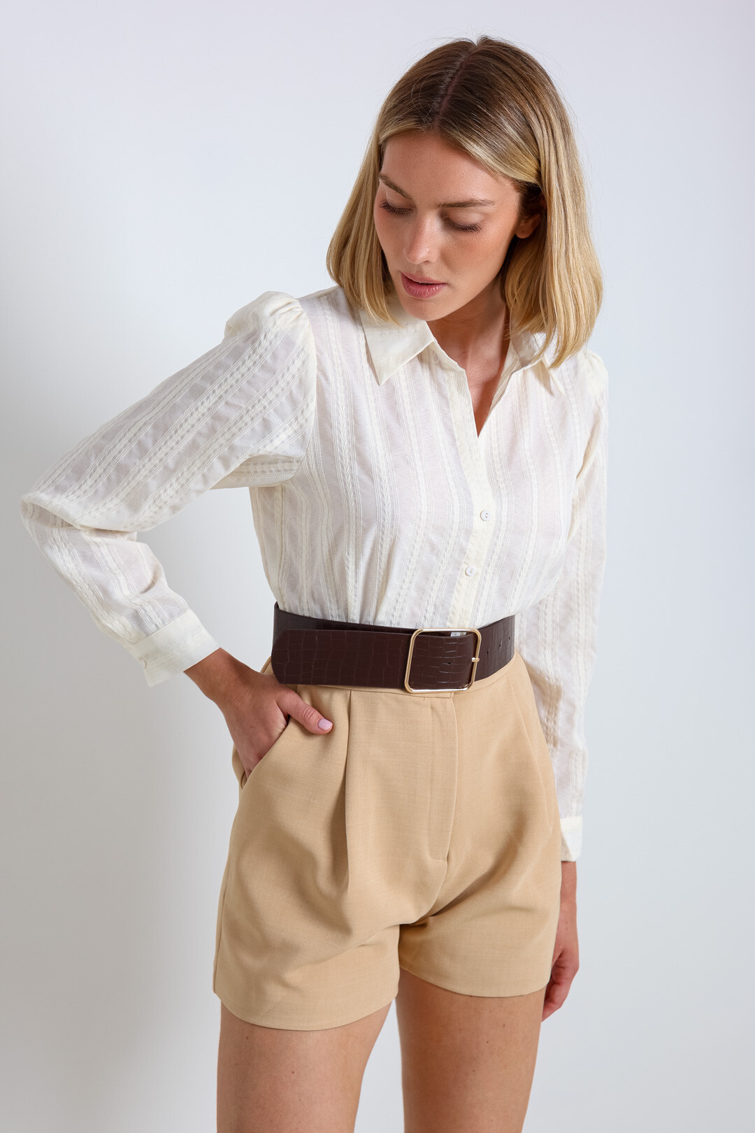 Grossiste ELLI WHITE - Combishort bi matière avec rayures dentelle