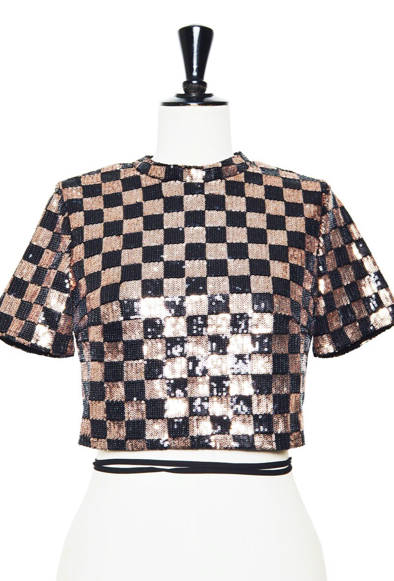 Wholesaler Lily White - Check Print Sequin Top