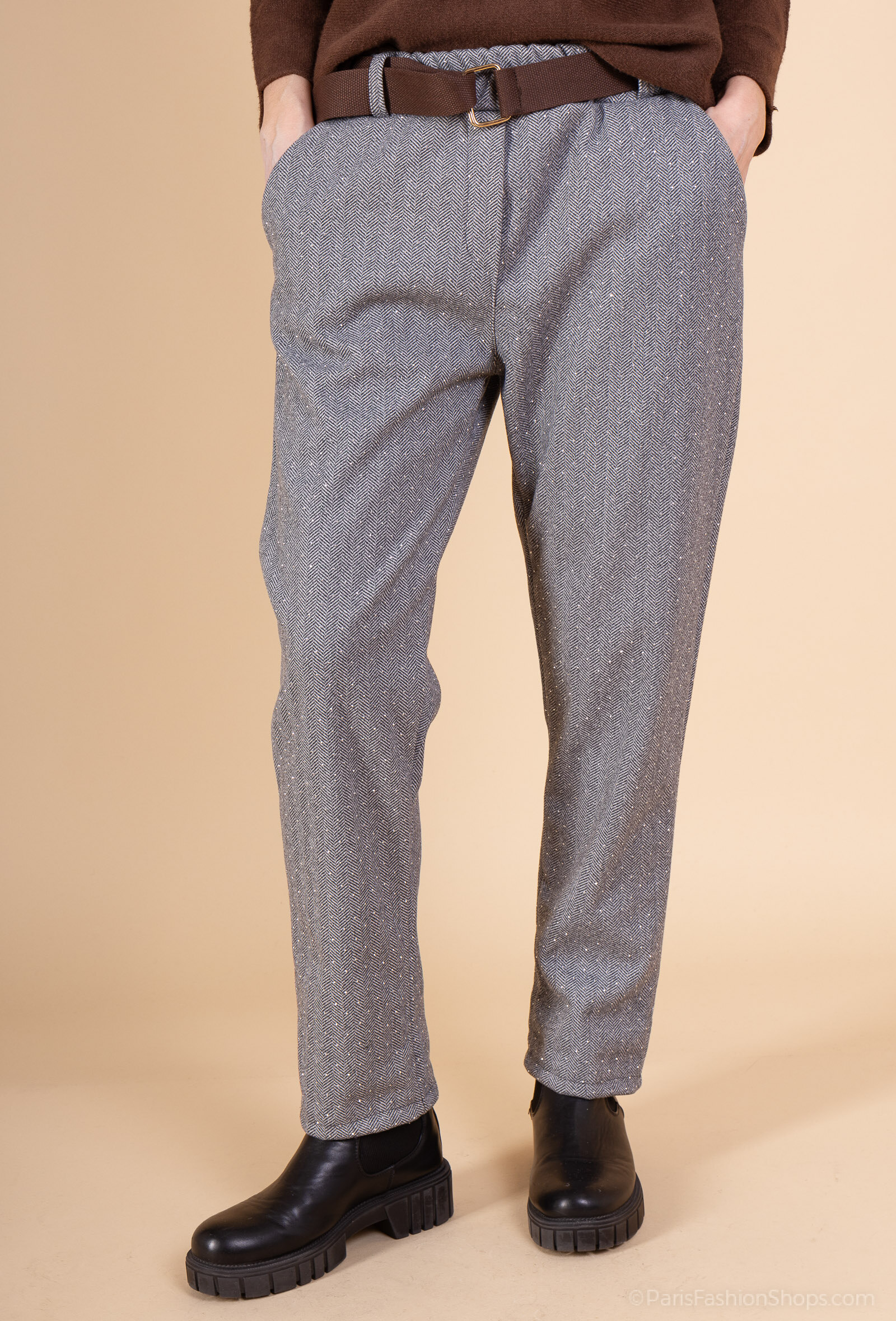 PANTALON BRILLANT AVEC CEINTURE