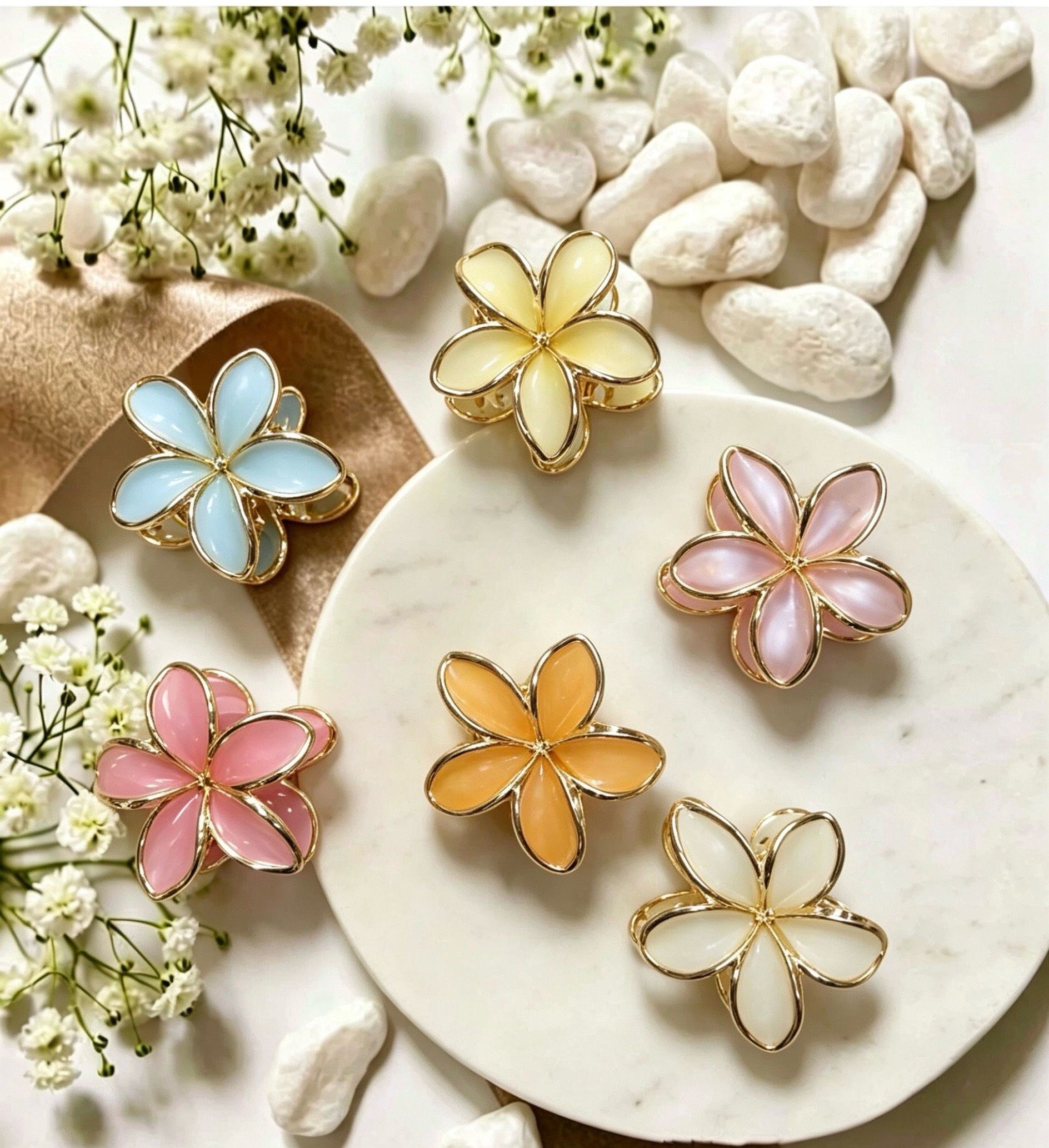 Mayorista LINETA - Pinzas de Flores Sólidas con Dorado