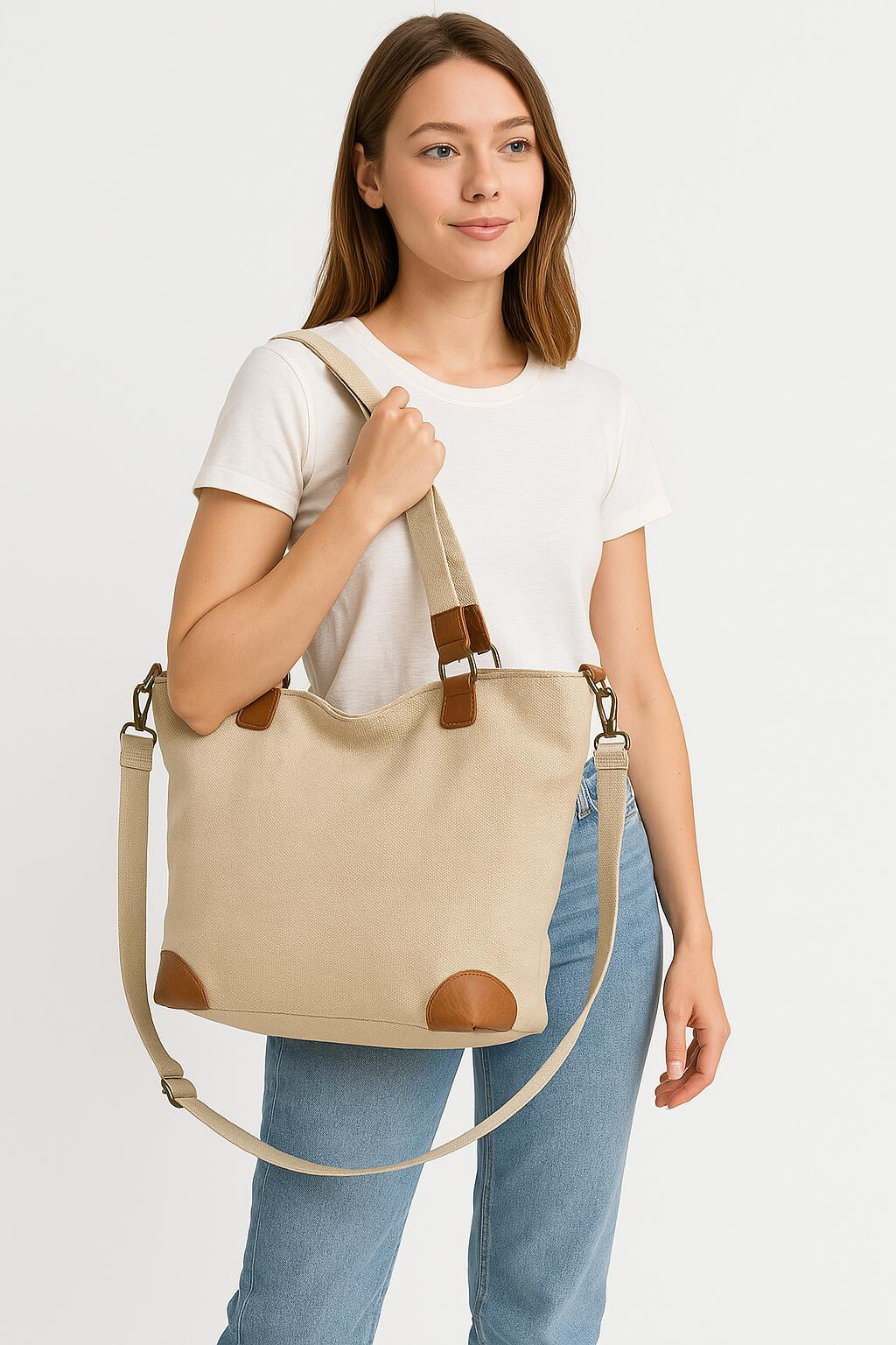 Grossiste LINETA - 6223-25 Sac cabas en toile et cuir