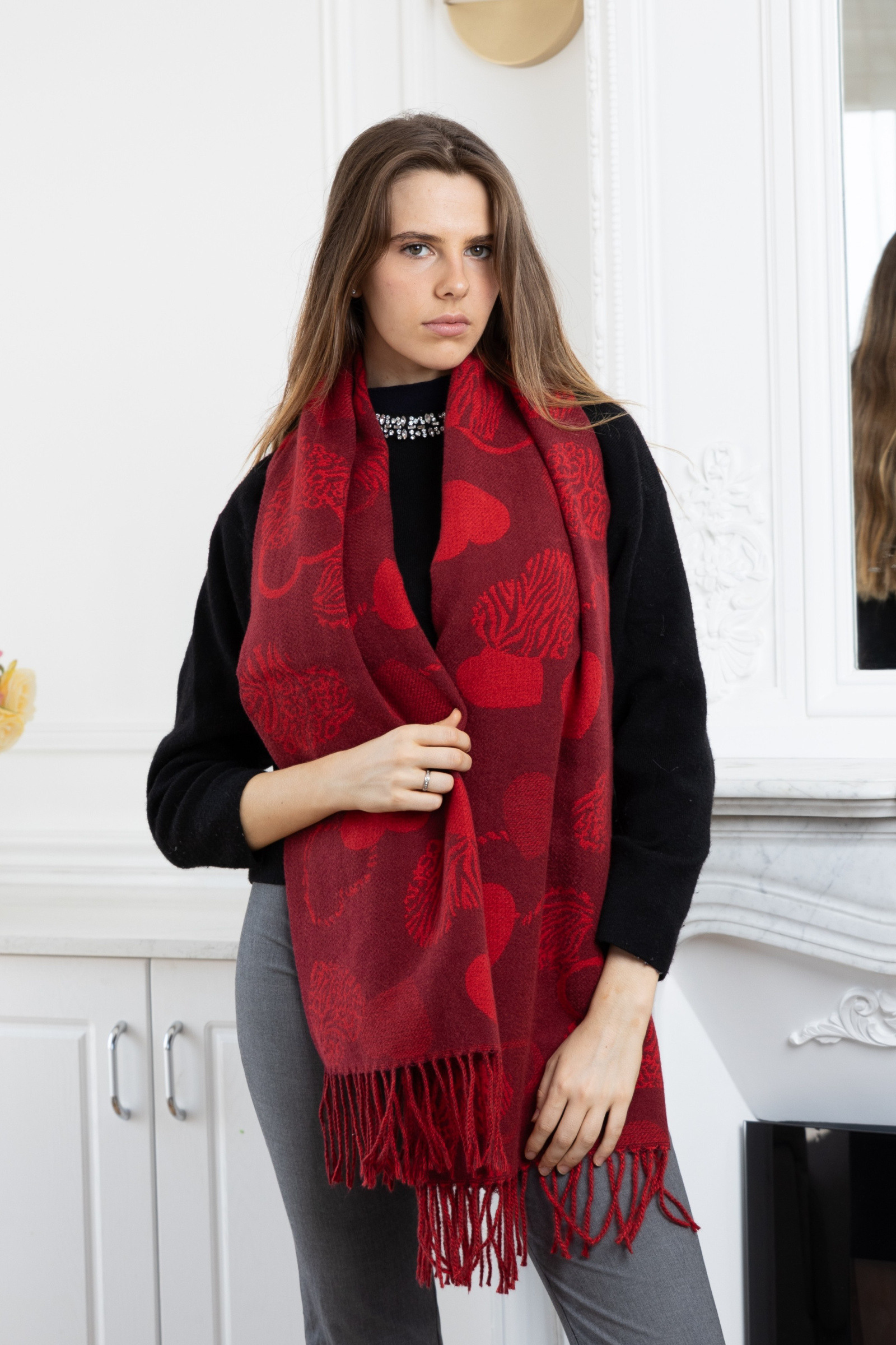 Grossiste LINETA - HH-356 Écharpe motif cœur réversible