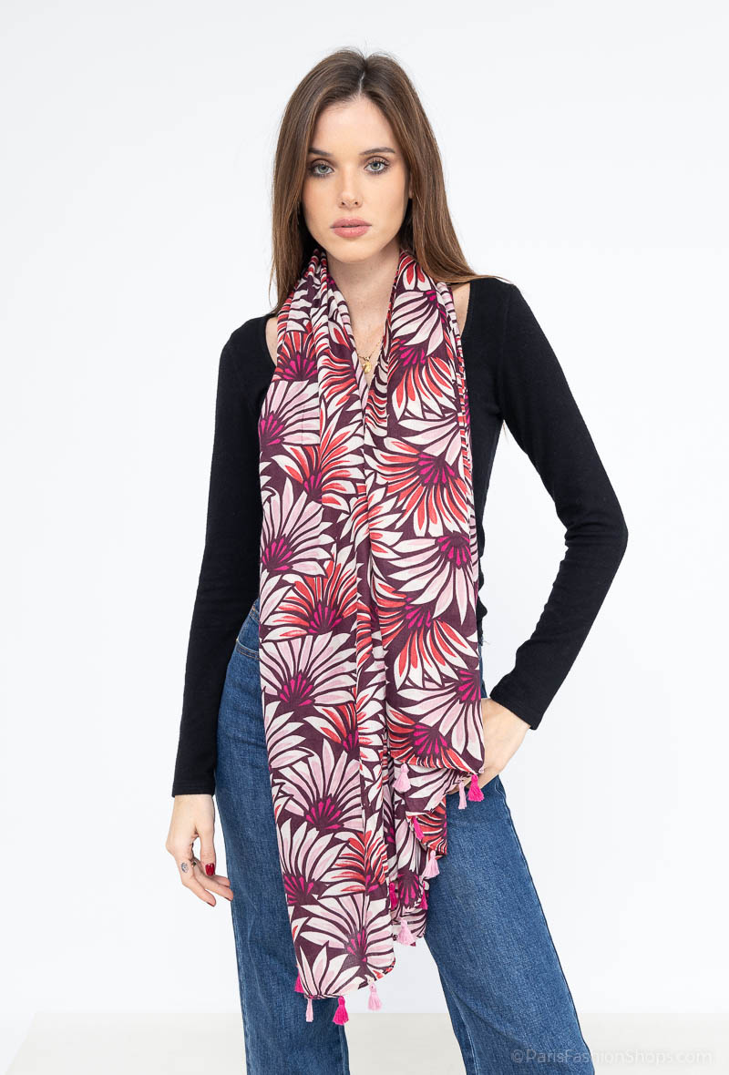 Grossiste LINETA - HH-131 Foulard imprimé fleuri avec pompon