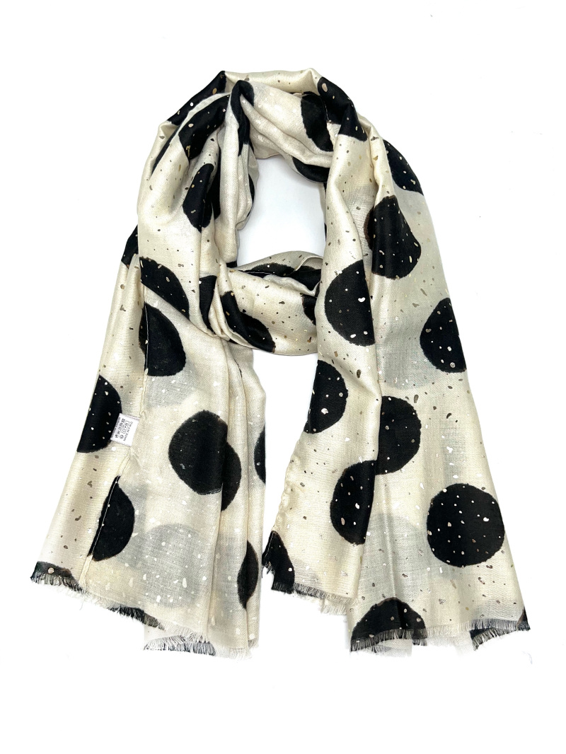 Grossiste LINETA - HH-231 Foulard imprimé petit pois avec dorure