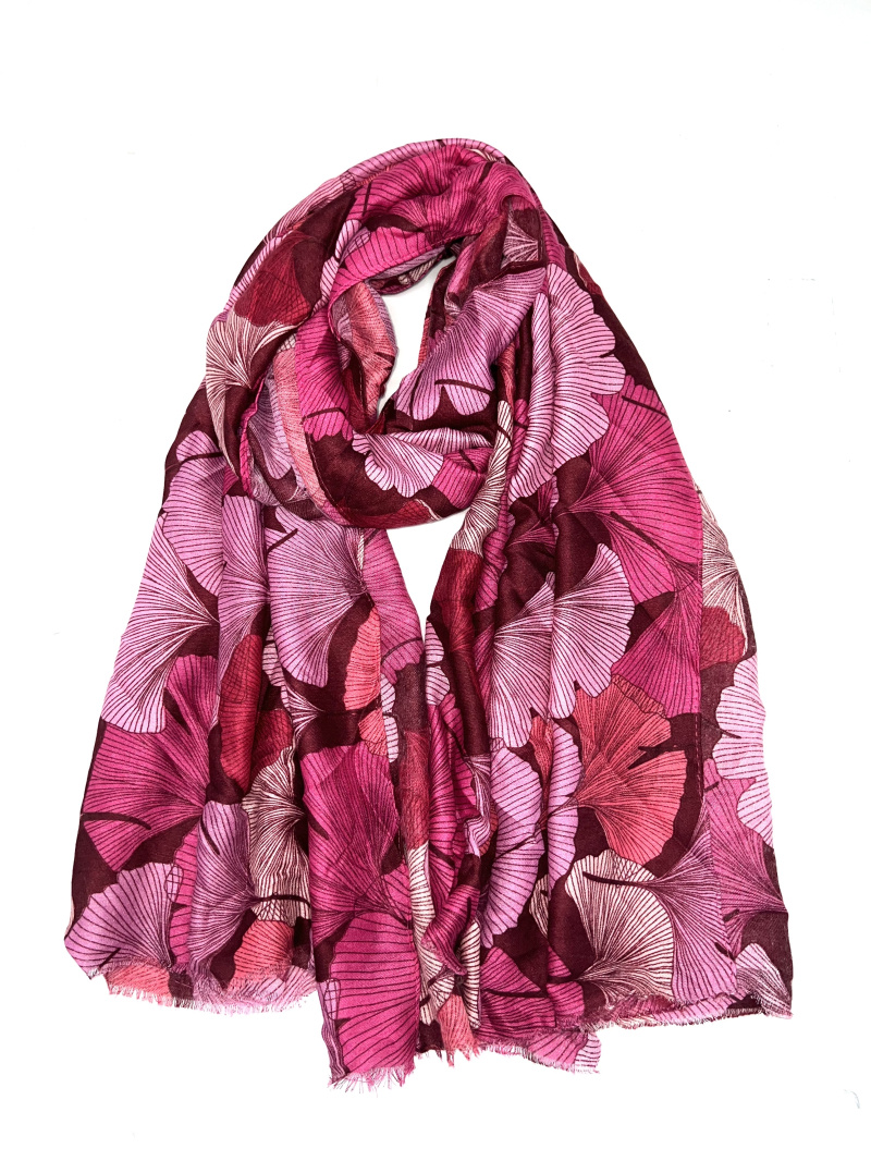 Grossiste LINETA - HH-240 Foulard imprimé motif gingko