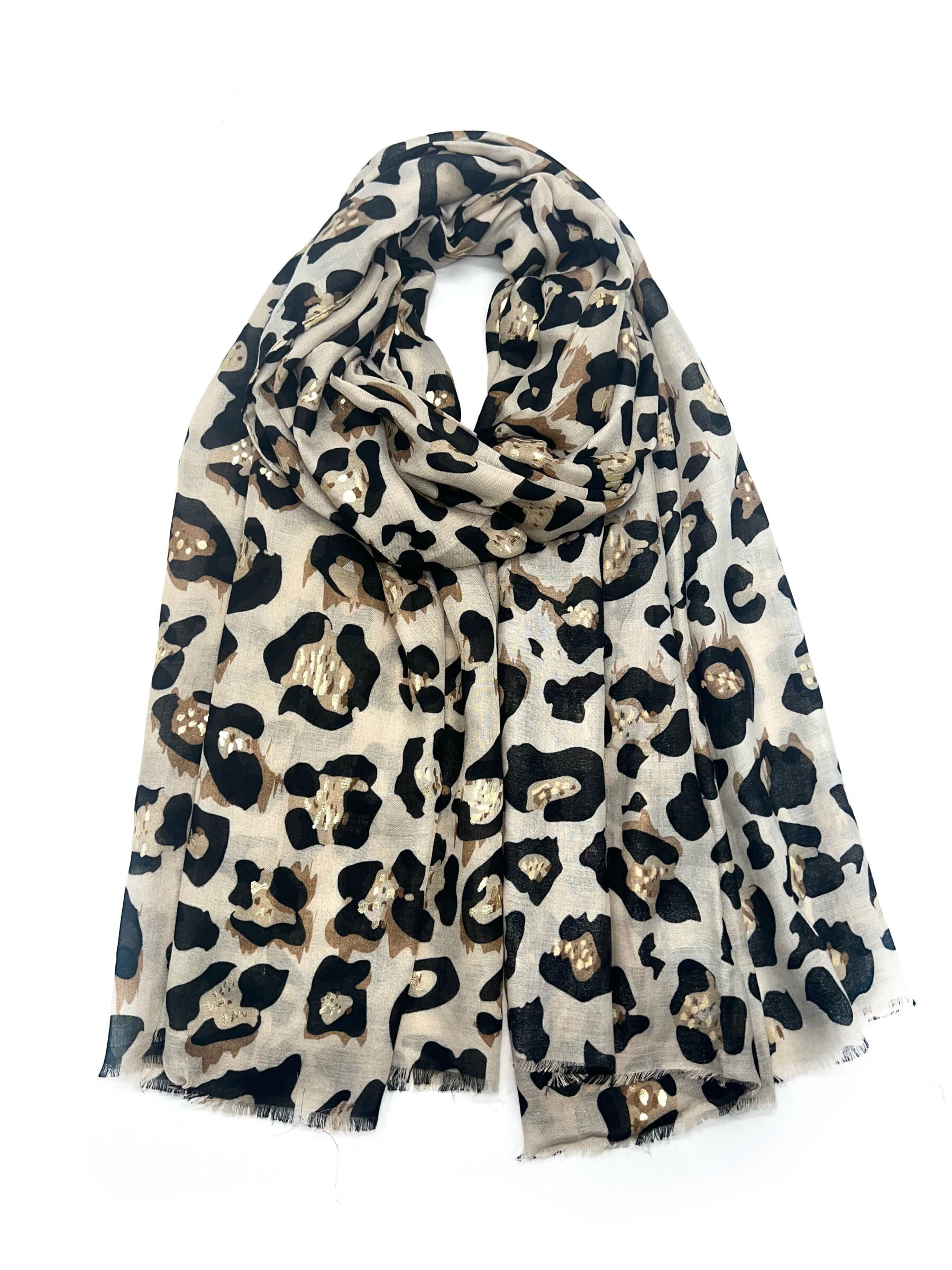 Grossista LINETA - Sciarpa stampata in leopardo LN-75 con doratura