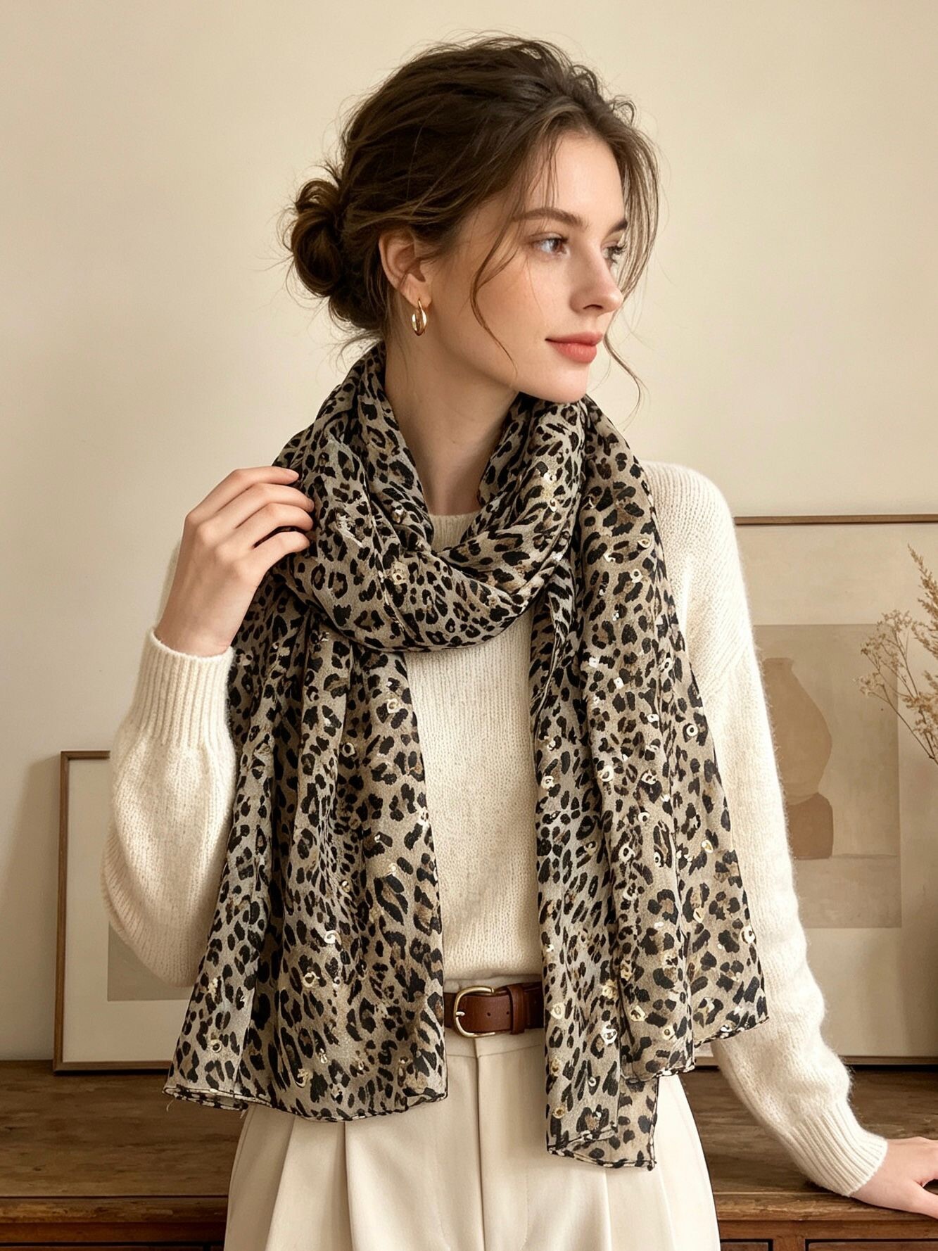 Wholesaler LINETA - LN-126 Shiny Leopard Print Scarves