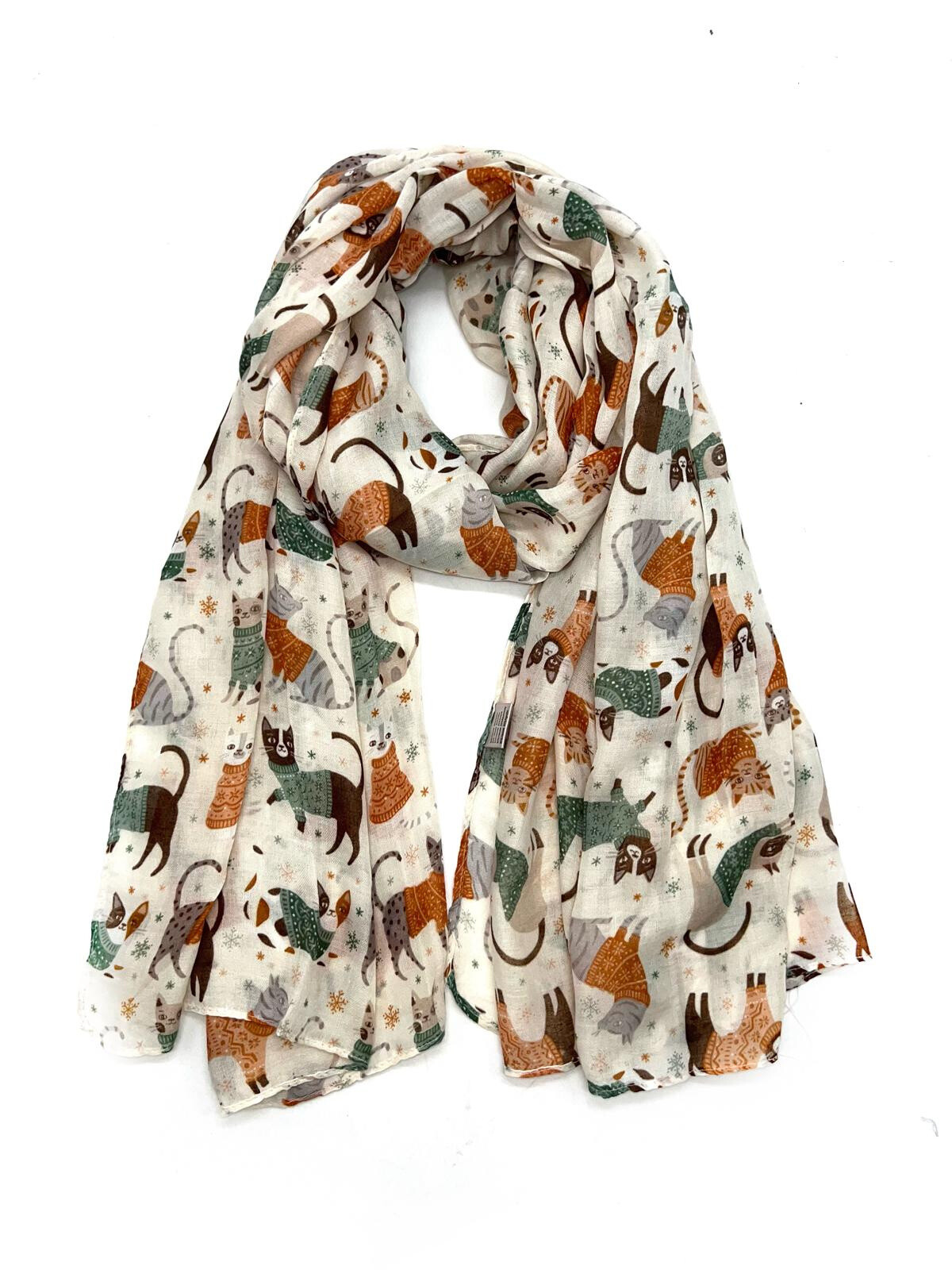 Wholesaler LINETA - LN-88 Gingko pattern printed scarf with Pompon