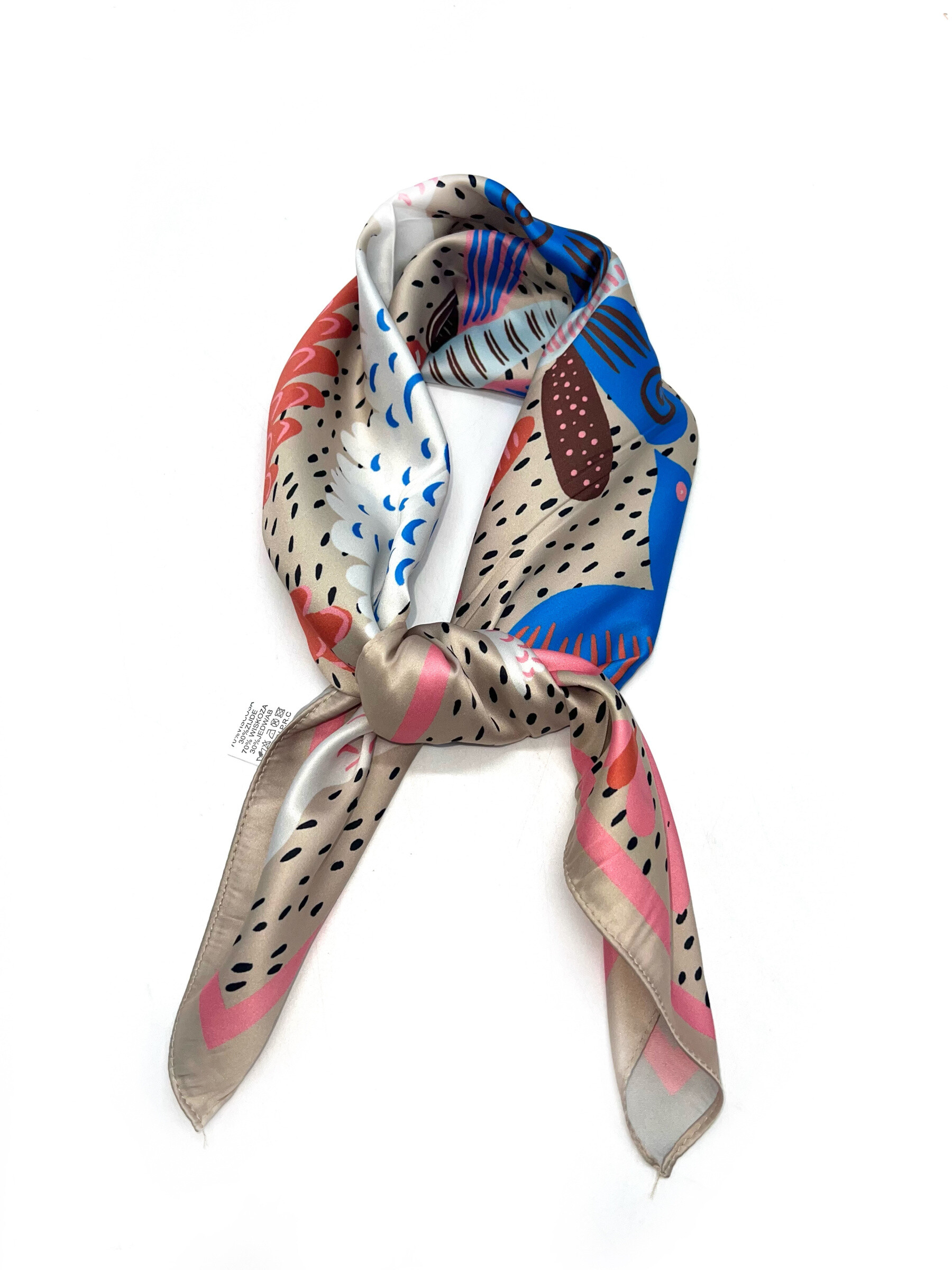 Grossiste LINETA - Petit foulard carré motif oiseaux et insecte