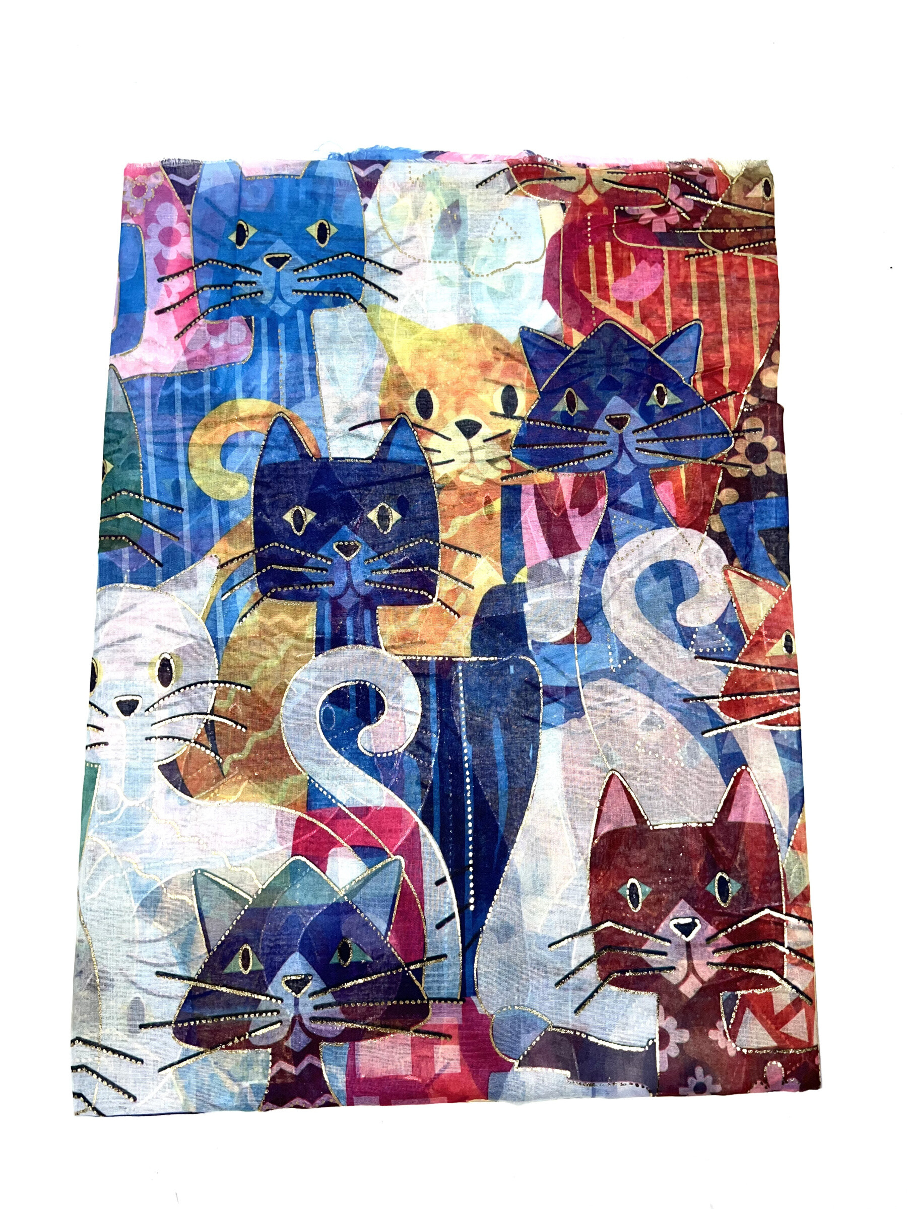 Wholesaler LINETA - LN-51 Cat pattern printed scarf with gilding