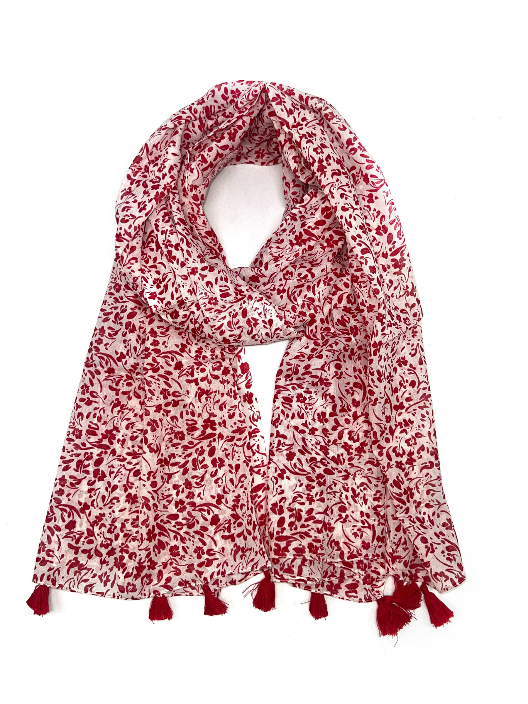 Grossiste LINETA - Foulards coton inde pompon motifs liberti