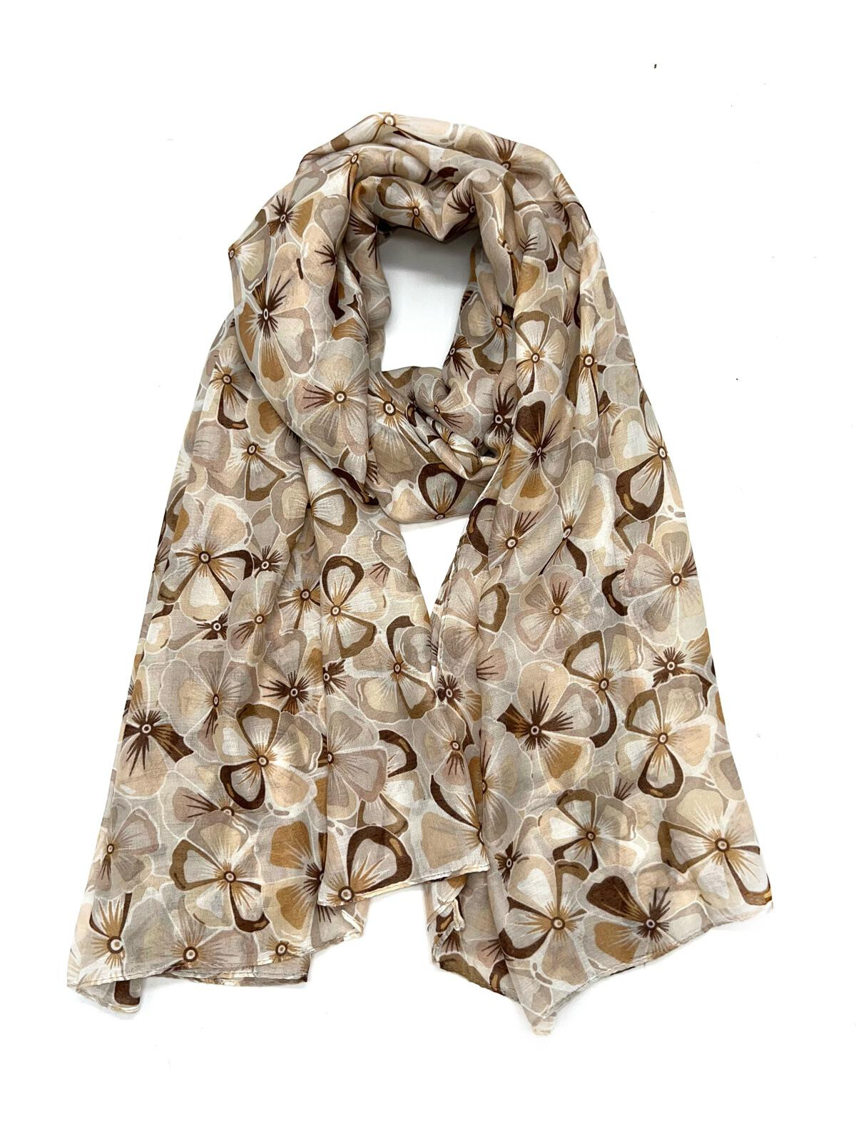 Wholesaler LINETA - LN-88 Gingko pattern printed scarf with Pompon