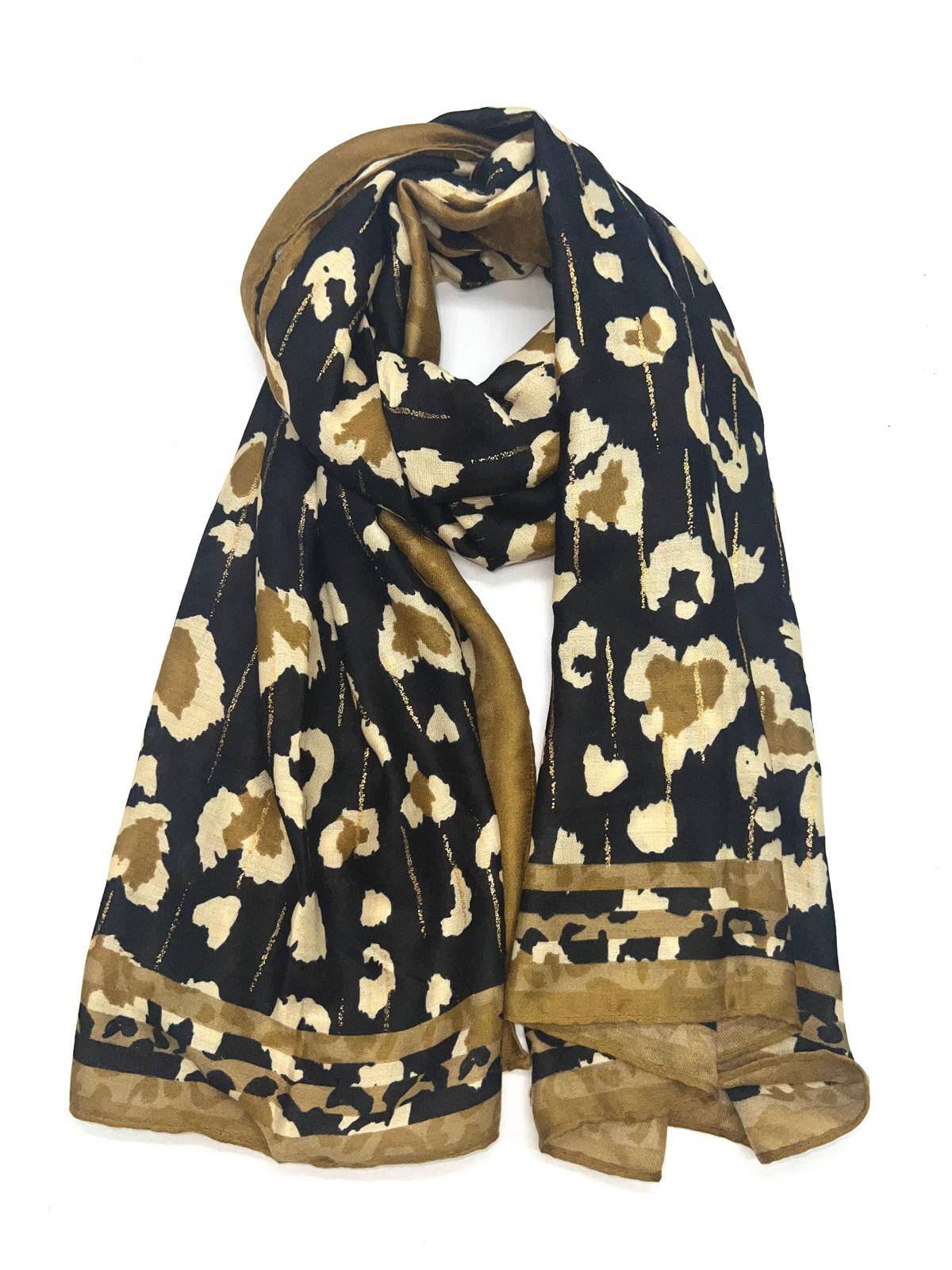 Wholesaler LINETA - HH-314 Printed leopard pattern scarf with lurex