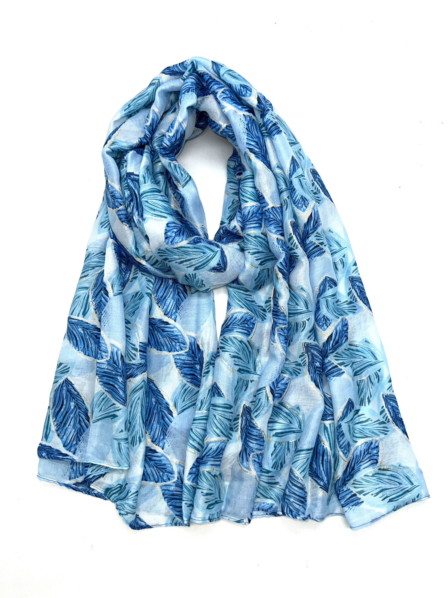 Wholesaler LINETA - LN-33 Leave pattern printed scarf with gilding