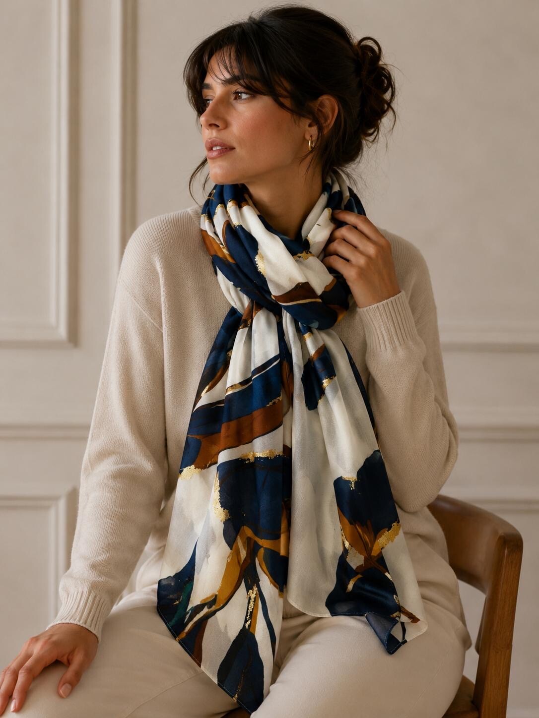 Grossiste LINETA - HH-370 Foulard imprime floral satine