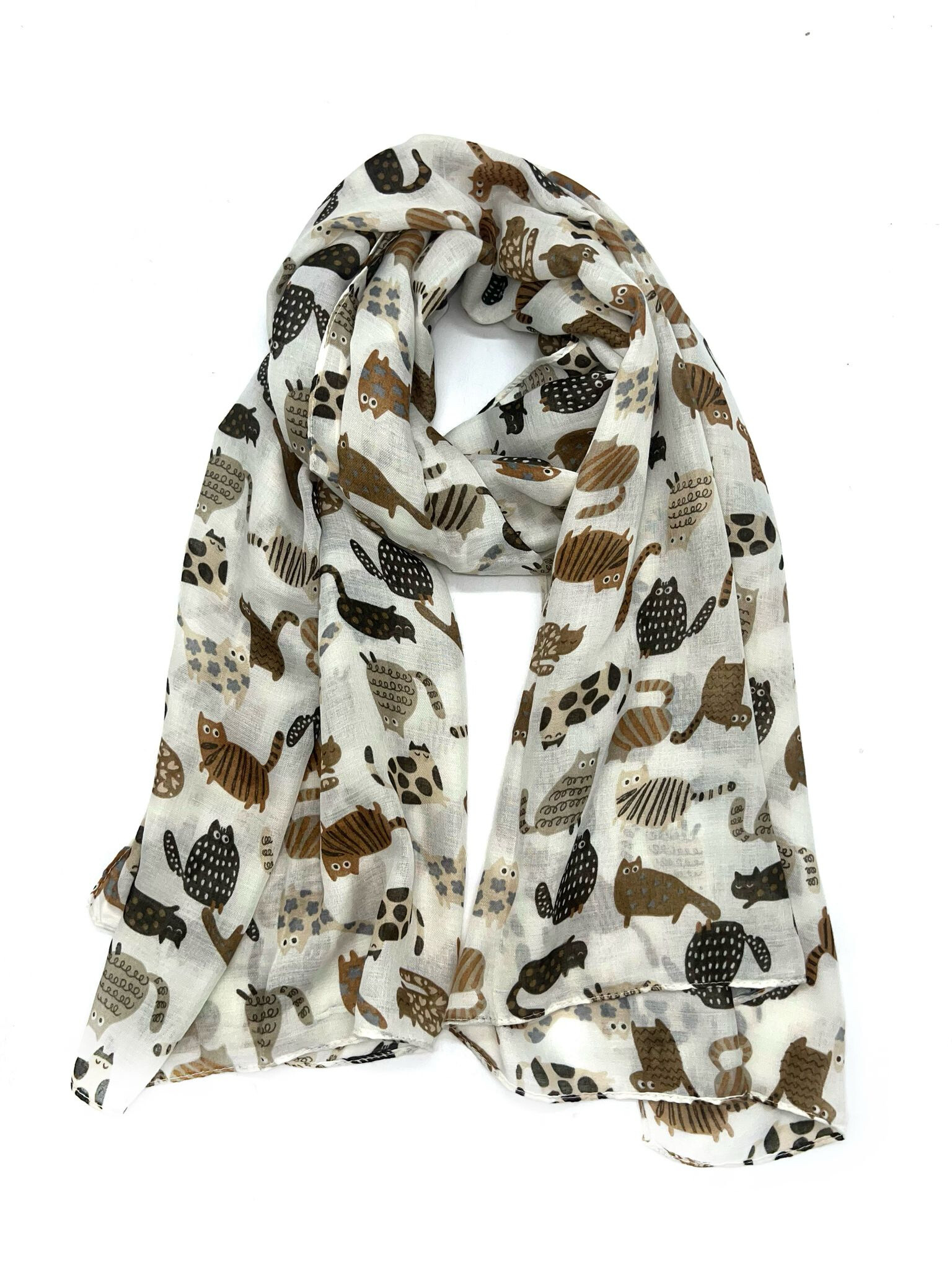 Wholesaler LINETA - LN-88 Gingko pattern printed scarf with Pompon