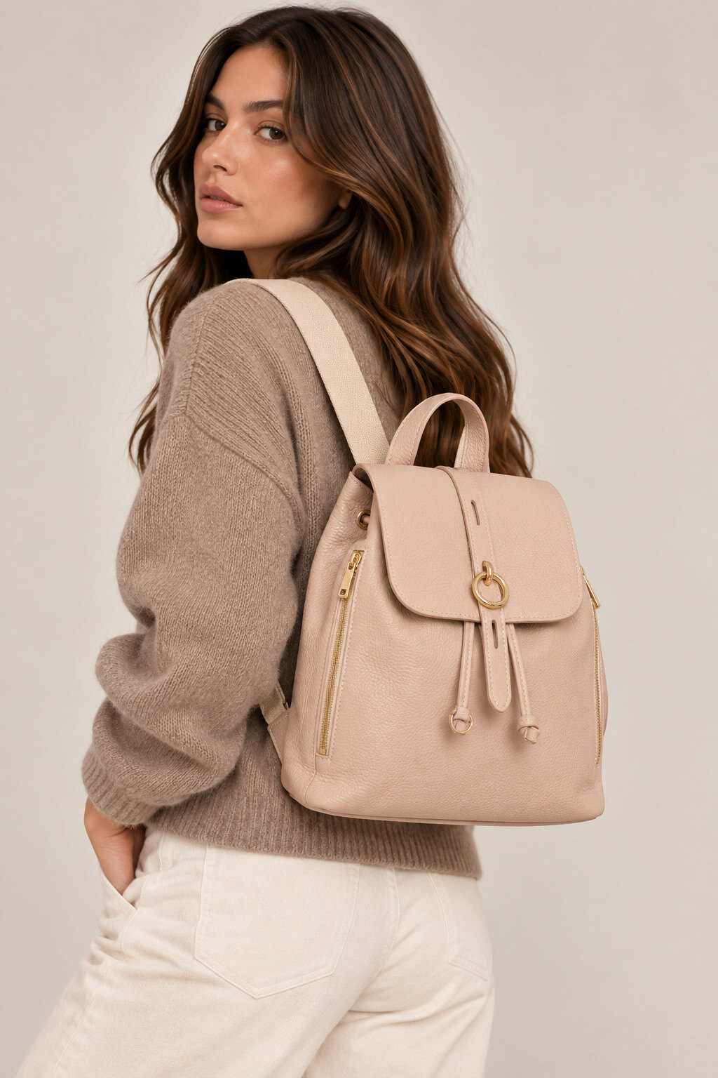 Wholesaler LISA DEI - Real leather backpack with fabric shoulder straps