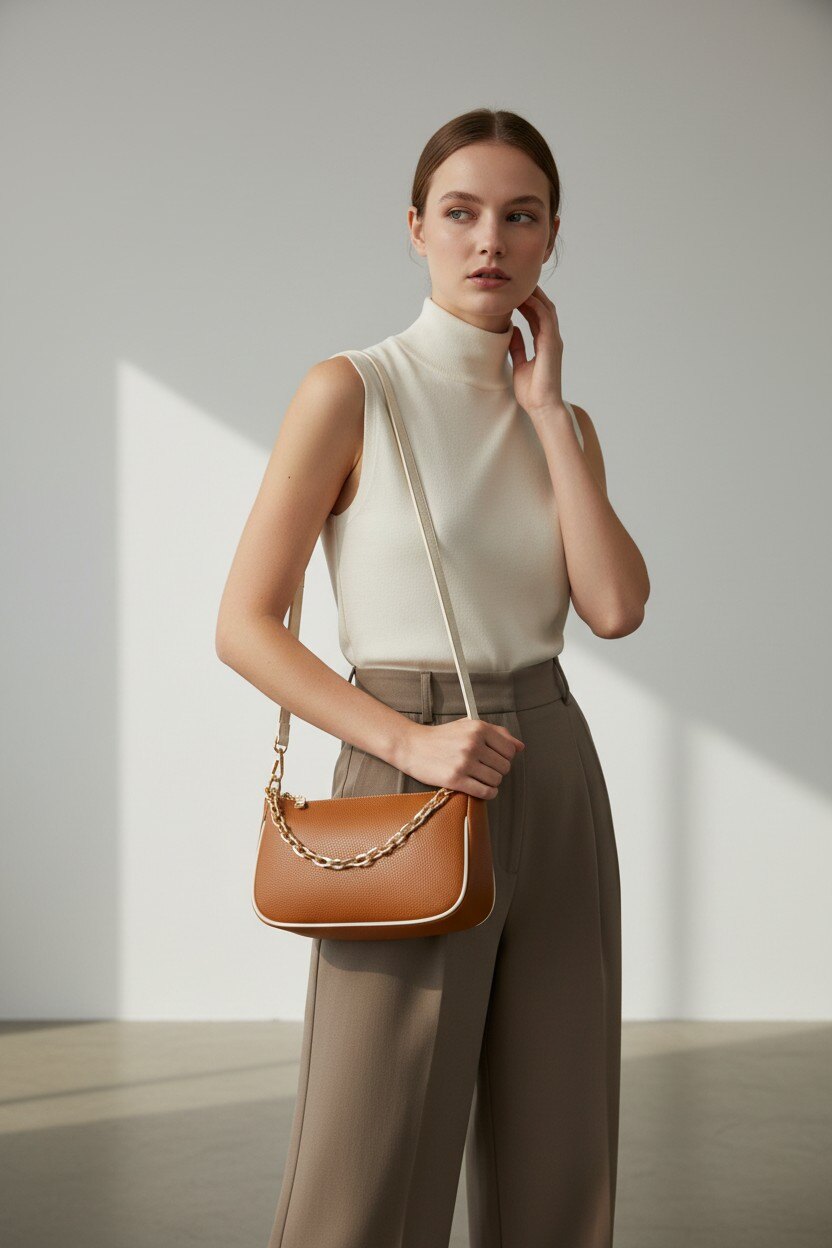 Grossiste LISA DEI - Sac à main avec anse en chaîne en cuir véritable pour femme