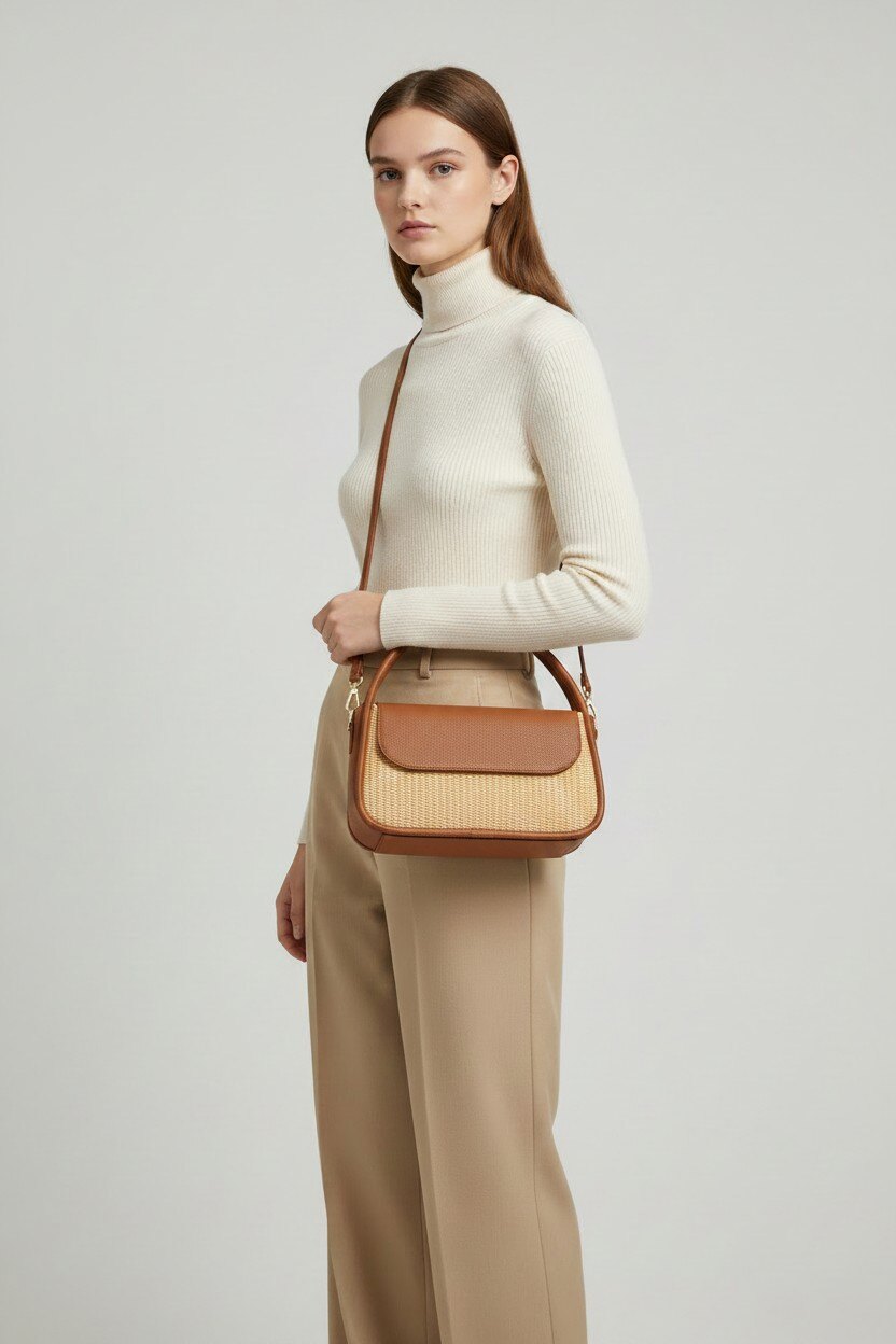 Mayorista LISA DEI - BOLSO DE MANO DE MUJER DE CUERO Y RAFIA