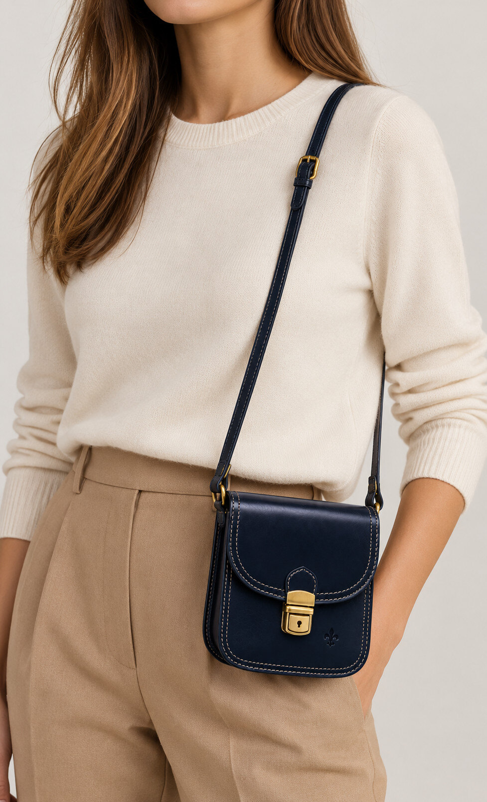Wholesaler LISA DEI - Genuine leather crossbody bag Made in Italy with vintage closure