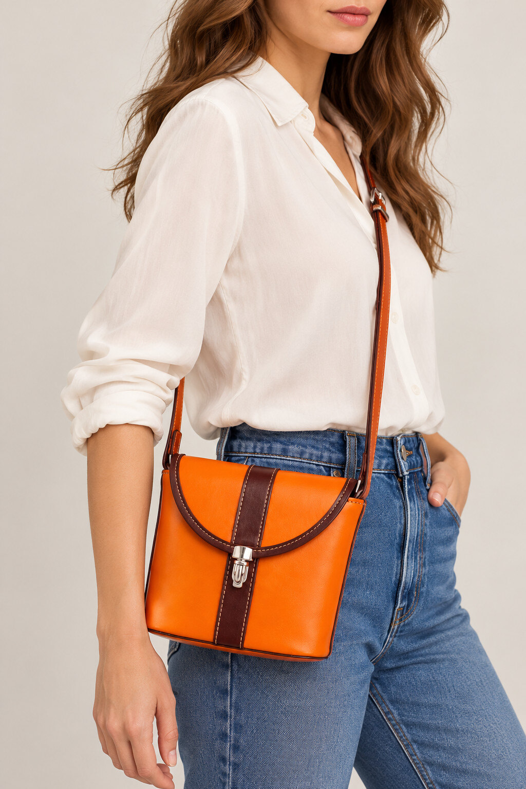 Wholesaler LISA DEI - Genuine leather crossbody bag Made in Italy with flap and accessory closure