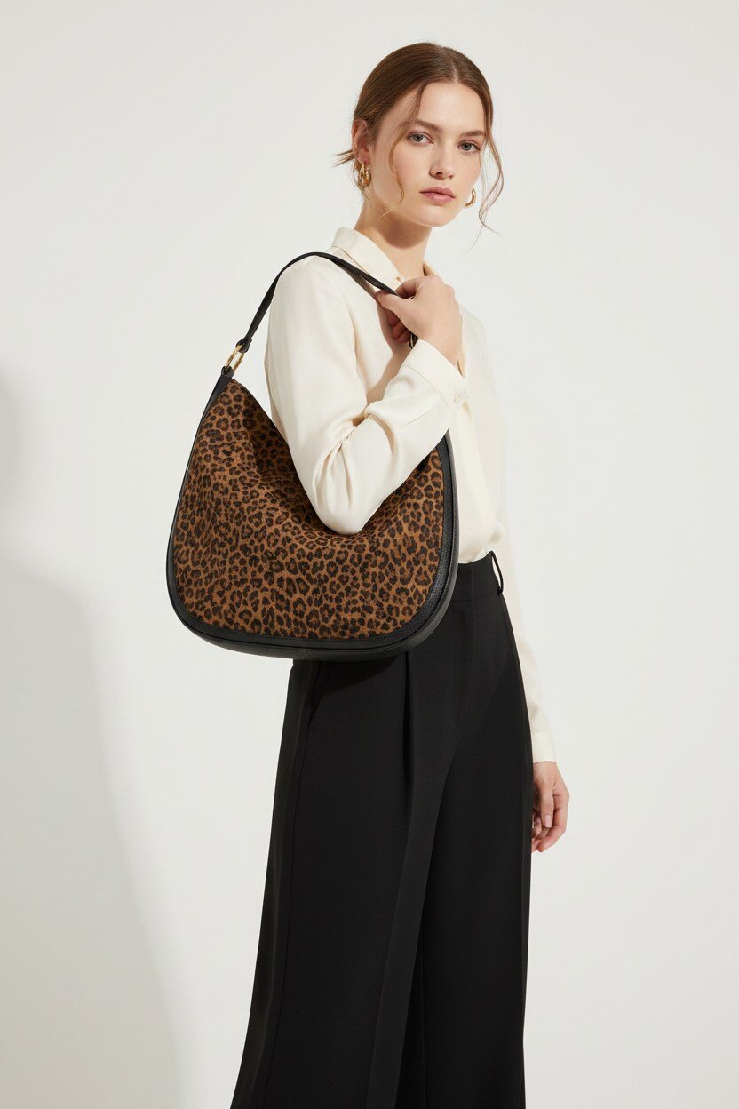 Wholesaler LISA DEI - Women's genuine leather shoulder bag with leopard print