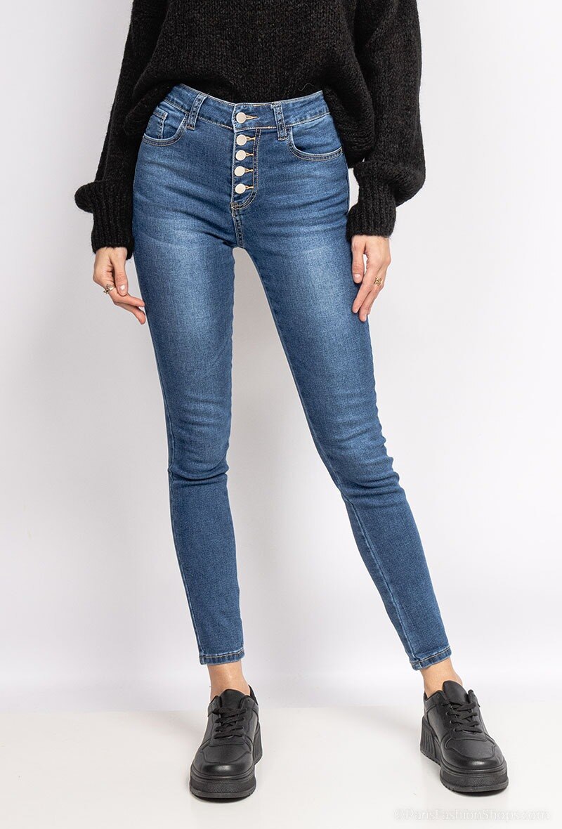 Grossista LISA PARIS - Jeans a vita alta con chiusura a bottoni