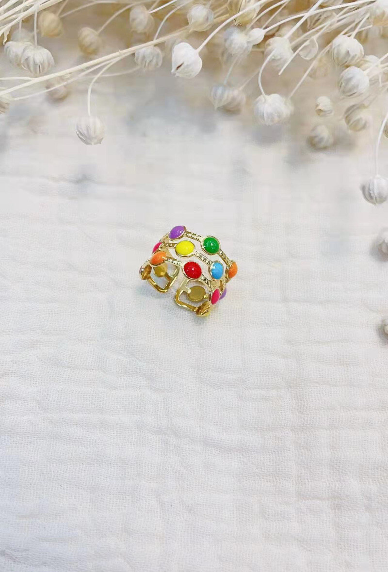 Wholesaler Lolilota - RING MULTI ROWS COLORED BEADS