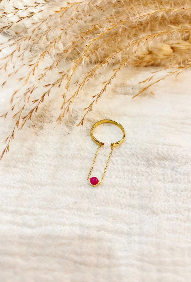 Mayorista Lolilota - Anillo fino de doble fila con cadena y piedra