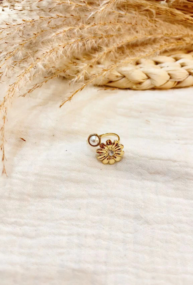 Mayorista Lolilota - Anillo de perla perlada y flor de estrás