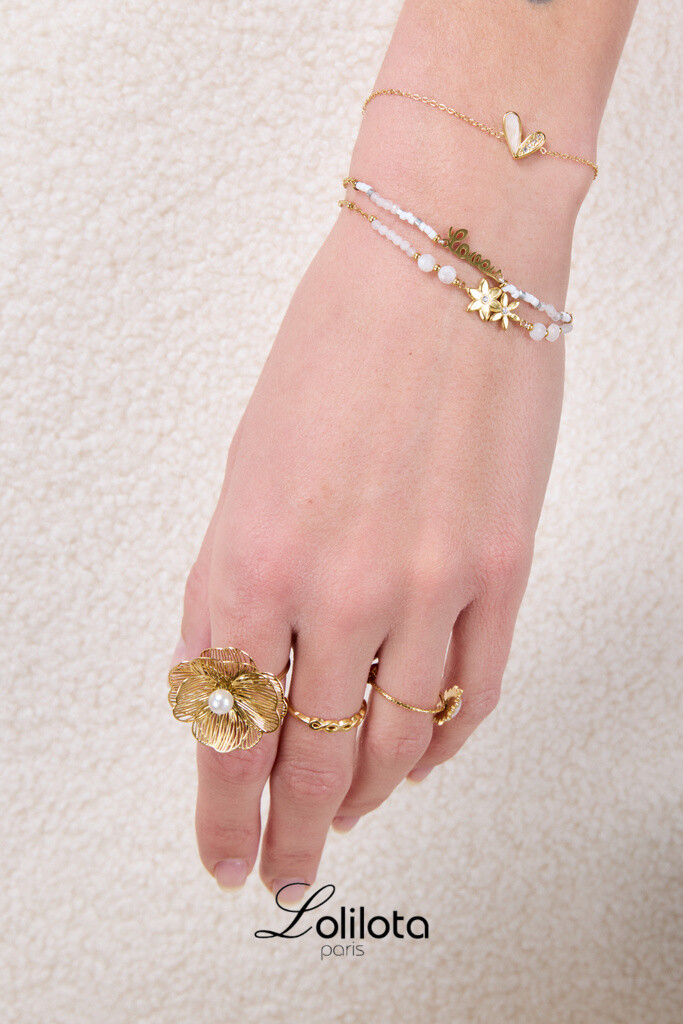 Wholesaler Lolilota - Golden flower and pearl ring