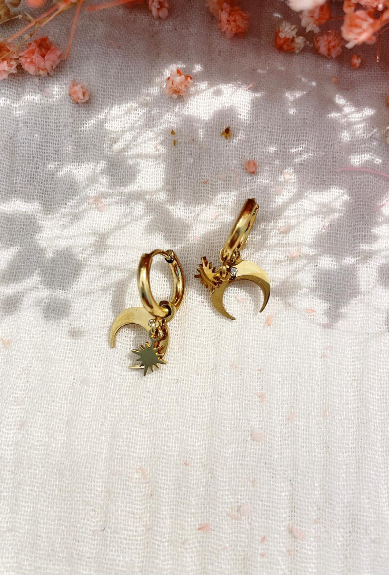 Wholesaler Lolilota - EARRING MINI HOOP MOON/SUN
