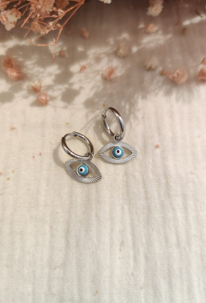 Wholesaler Lolilota - EARRING MINI HOOPS BLUE EYE