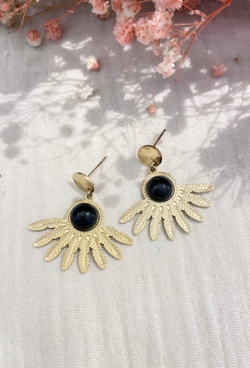 Wholesaler Lolilota - EARRING FEATHER STONE