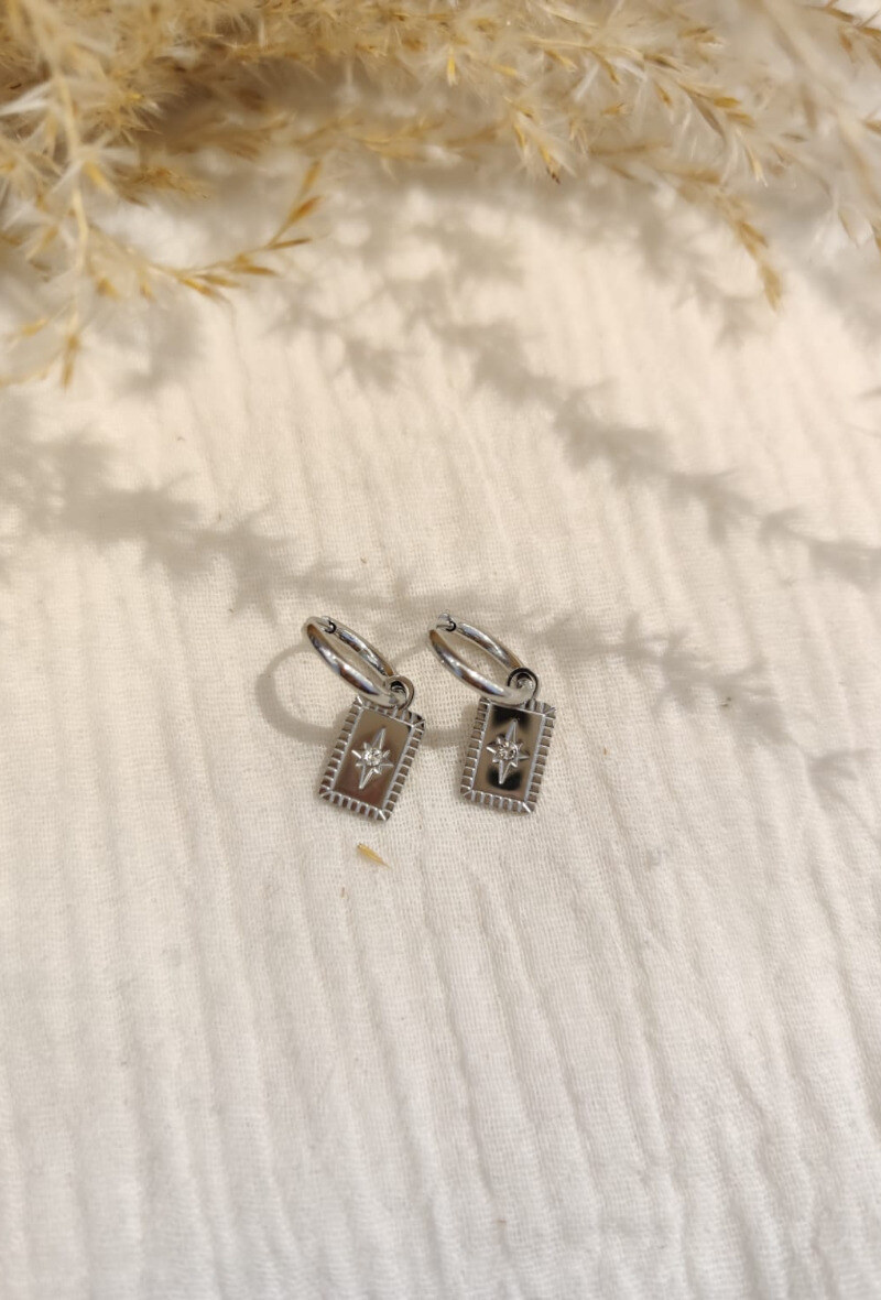 Wholesaler Lolilota - EARRING MINI HOOP RECTANGLE STAR STRASS