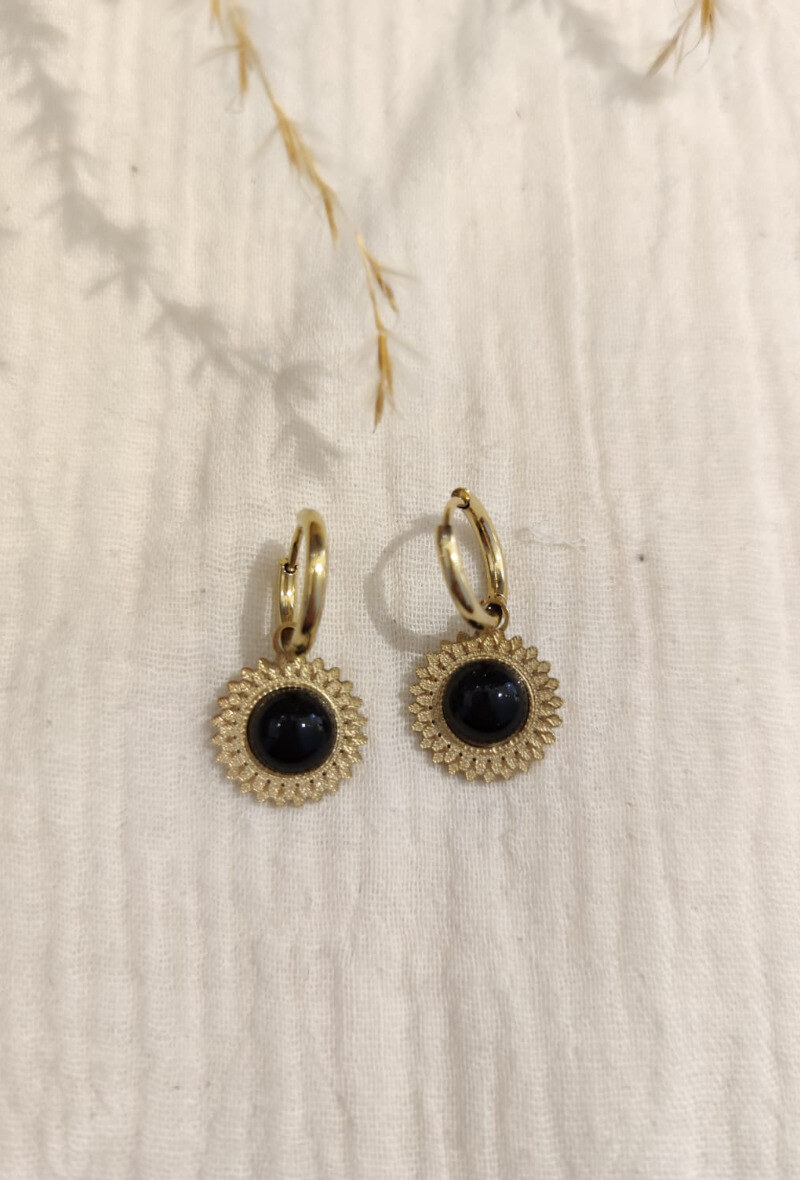 Wholesaler Lolilota - EARRING MINI HOOP MEDALLION STONE